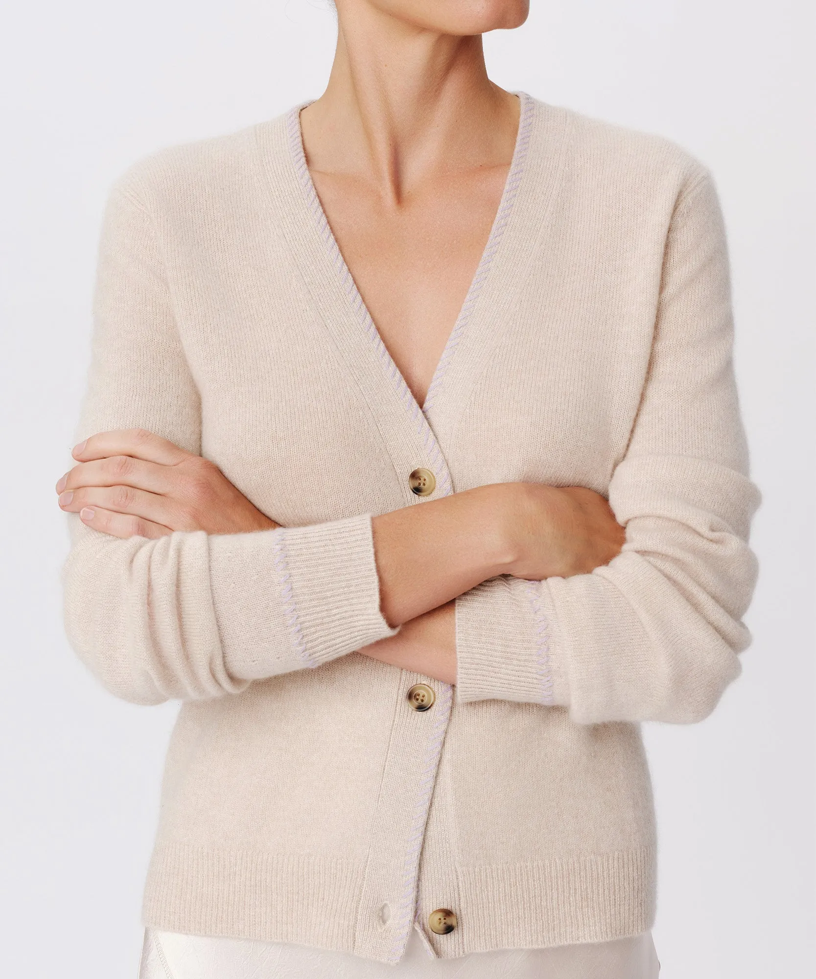 Cashmere Long Sleeve Cardigan - Soft Oatmeal