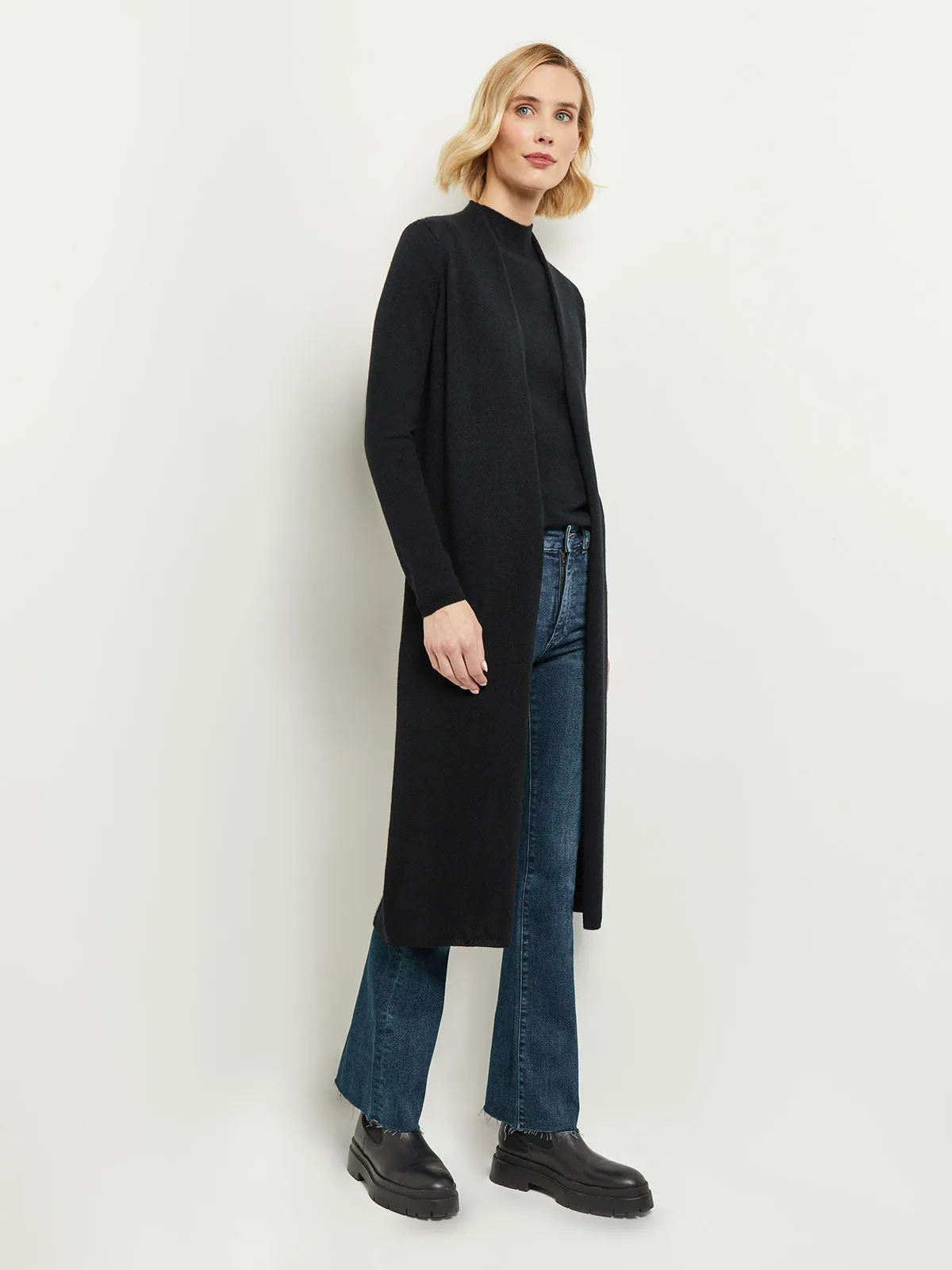 Cashmere Maxi Duster Cardigan, Black