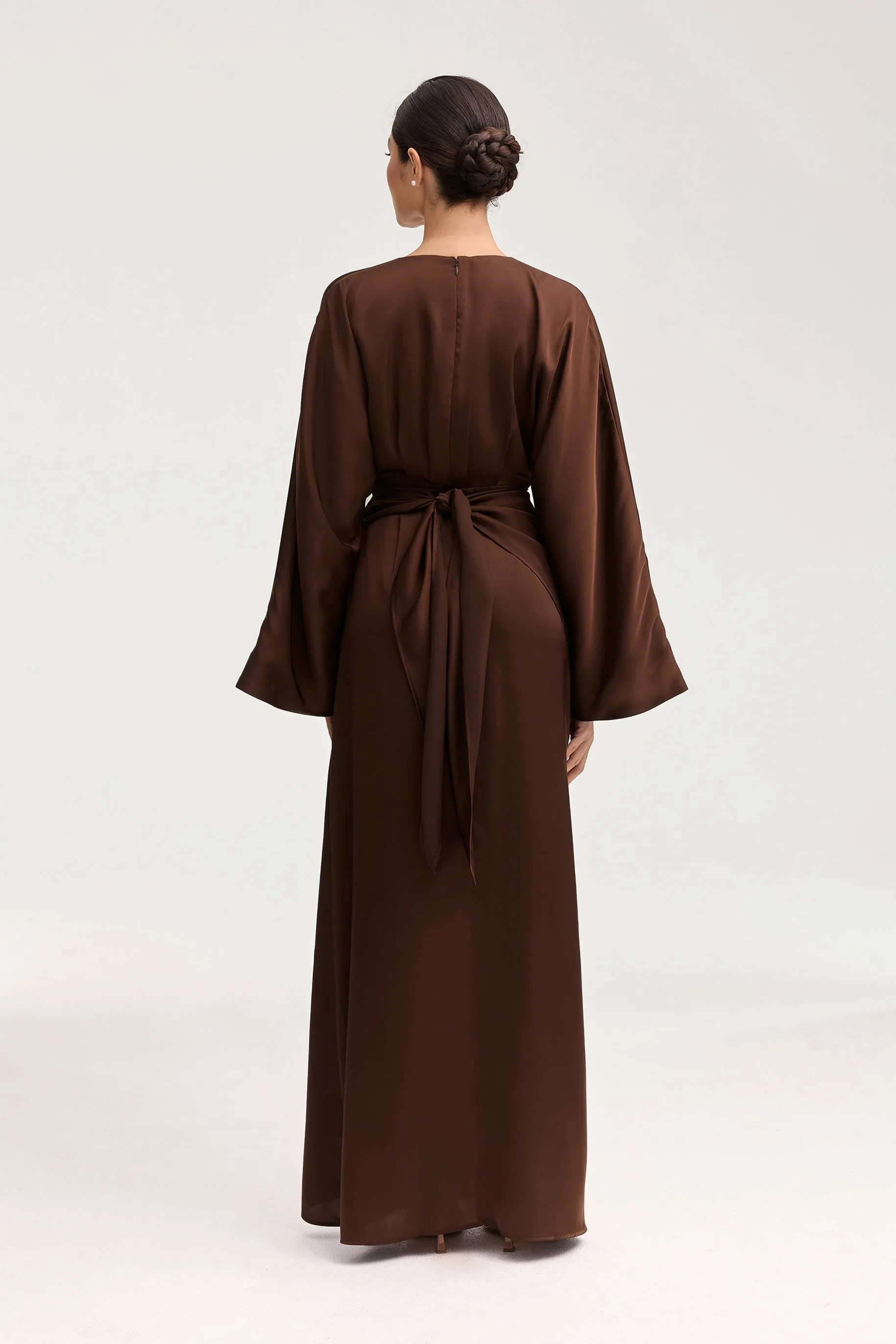 Cedra Satin Wrap Maxi Dress - Chocolate