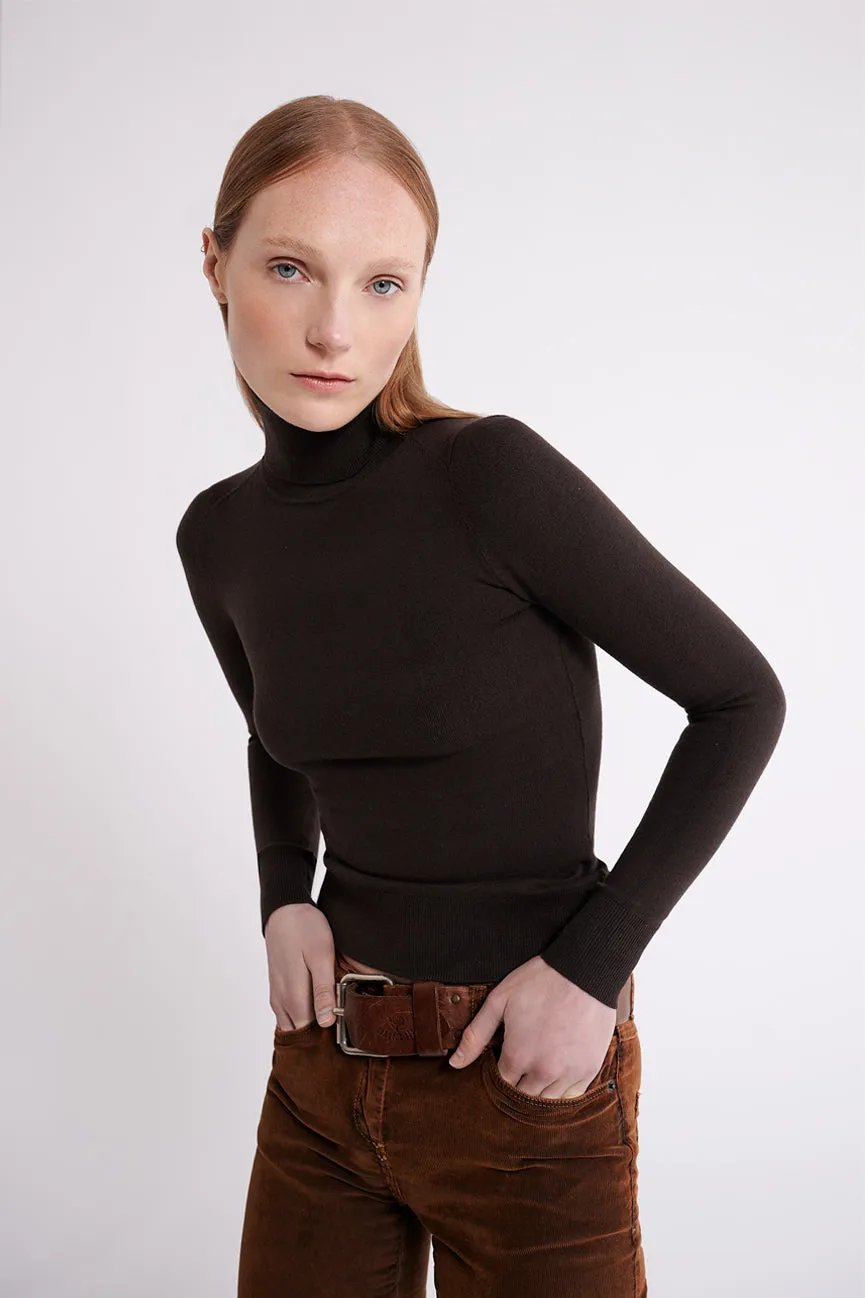 Cocoa Peachskin Long Sleeve Turtleneck