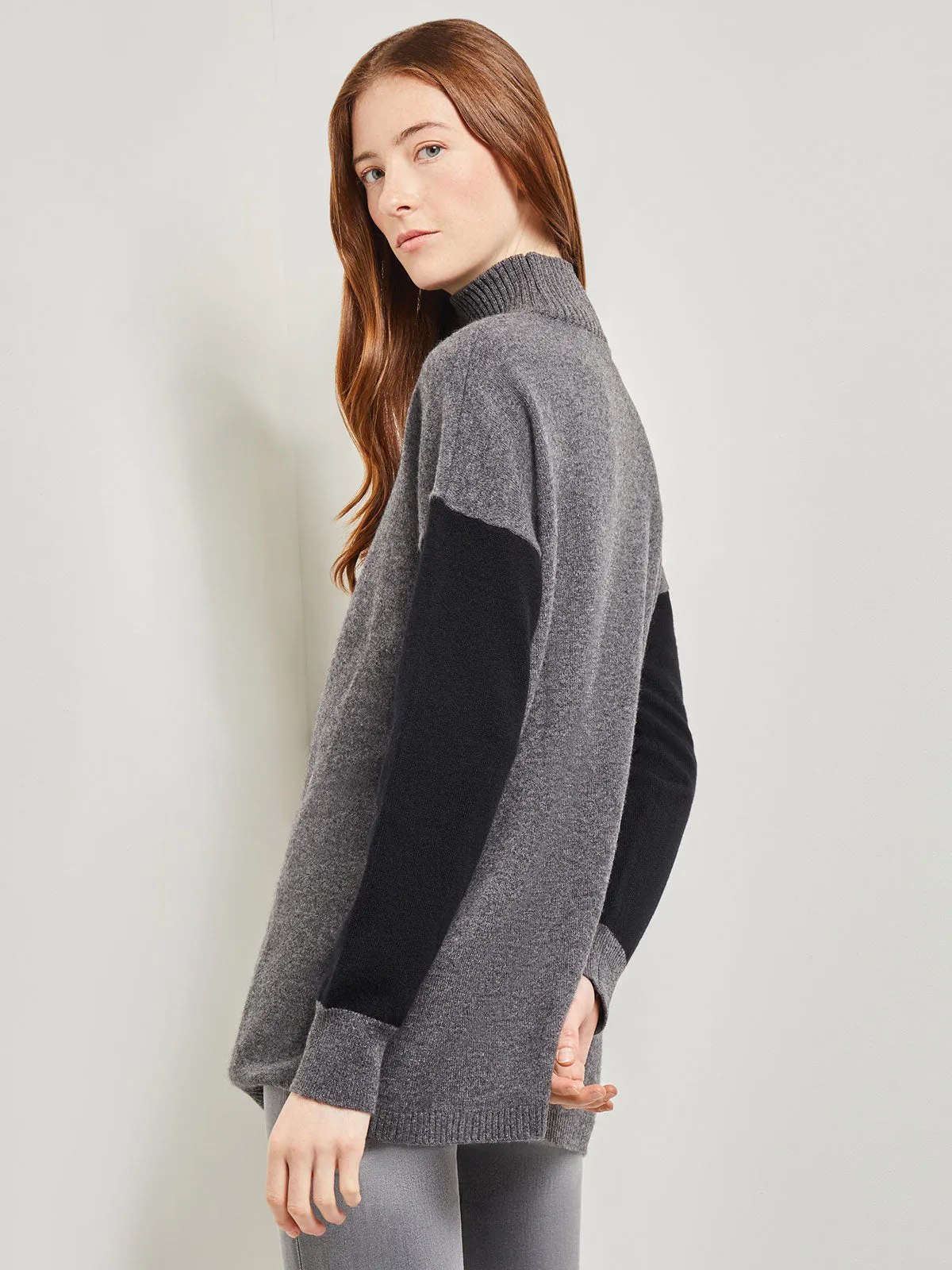 Colorblock Cashmere Turtleneck Tunic, Black/Charcoal