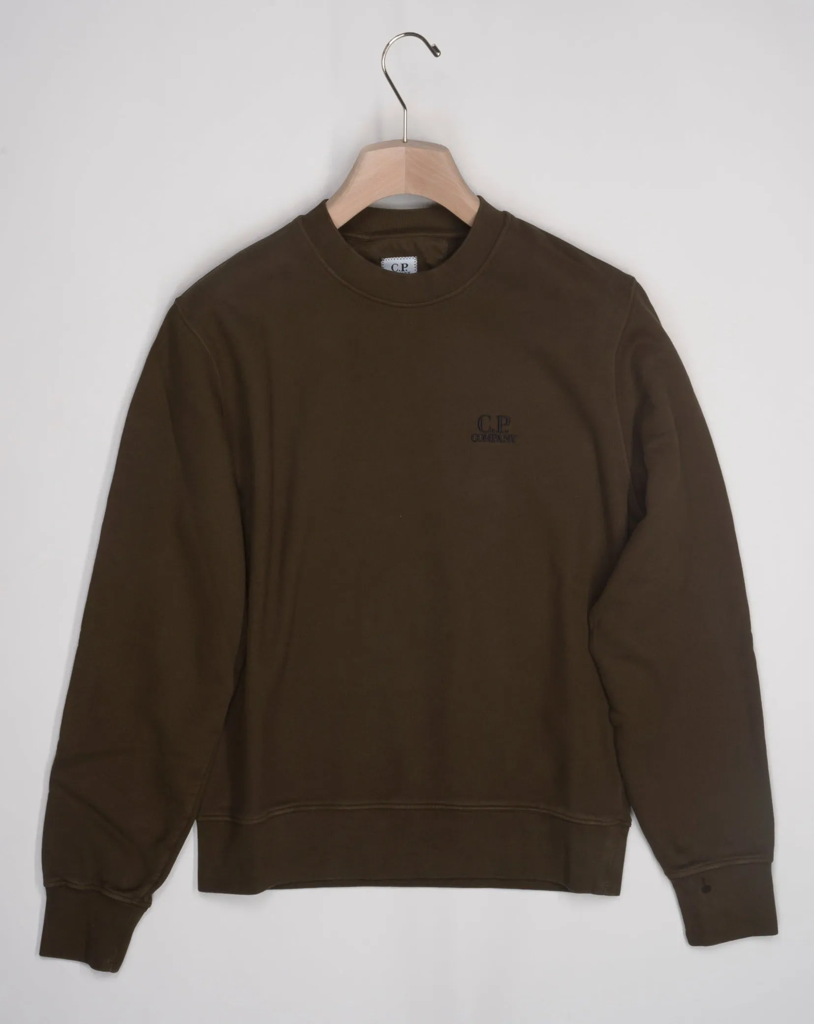 C.P. Company Brushed & Emerized Diagonal Fleece Logo Sweatshirt / Ivy Green