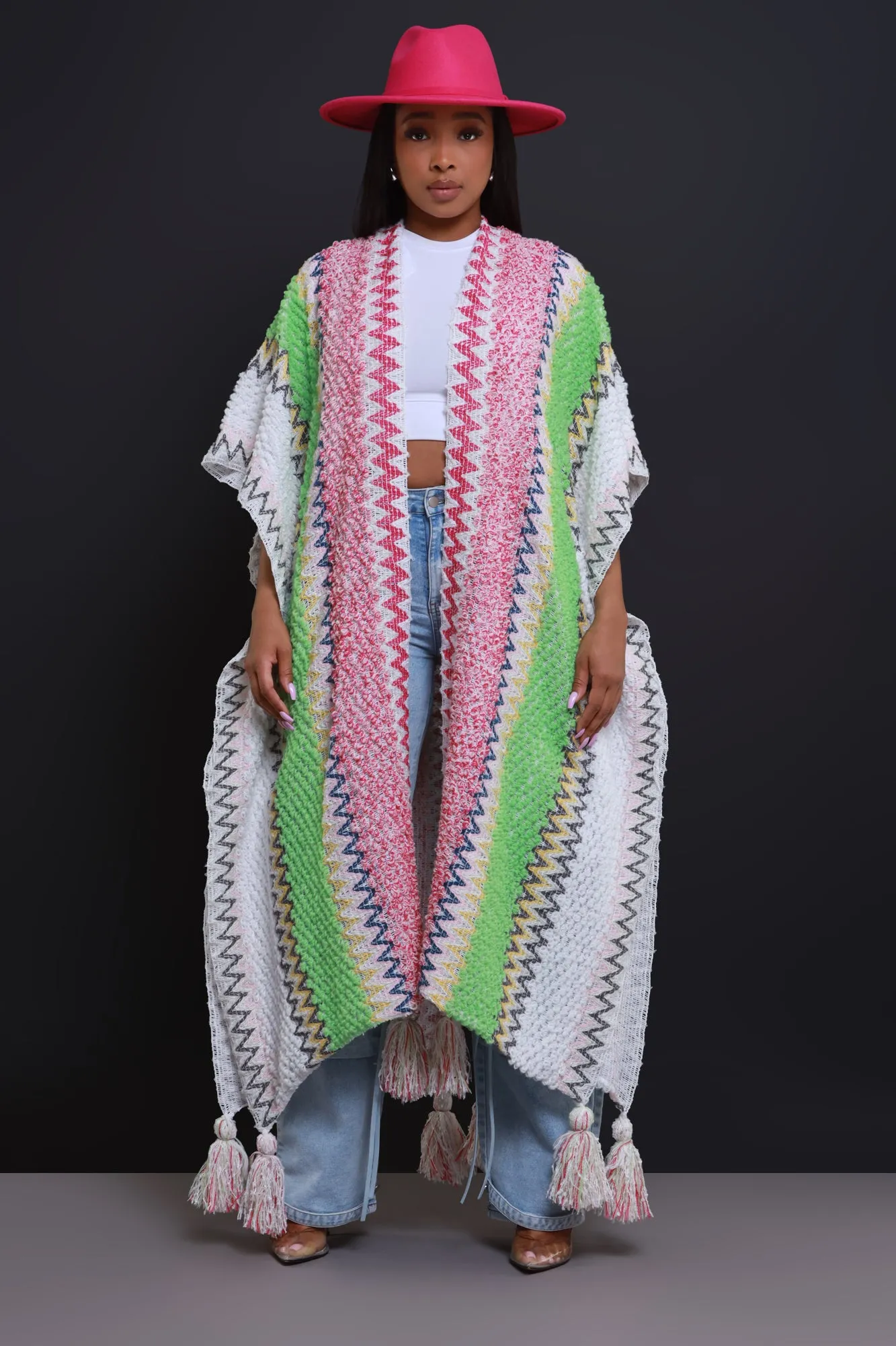 Create Change Longline Knit Cardigan - Pink/Green Multicolor