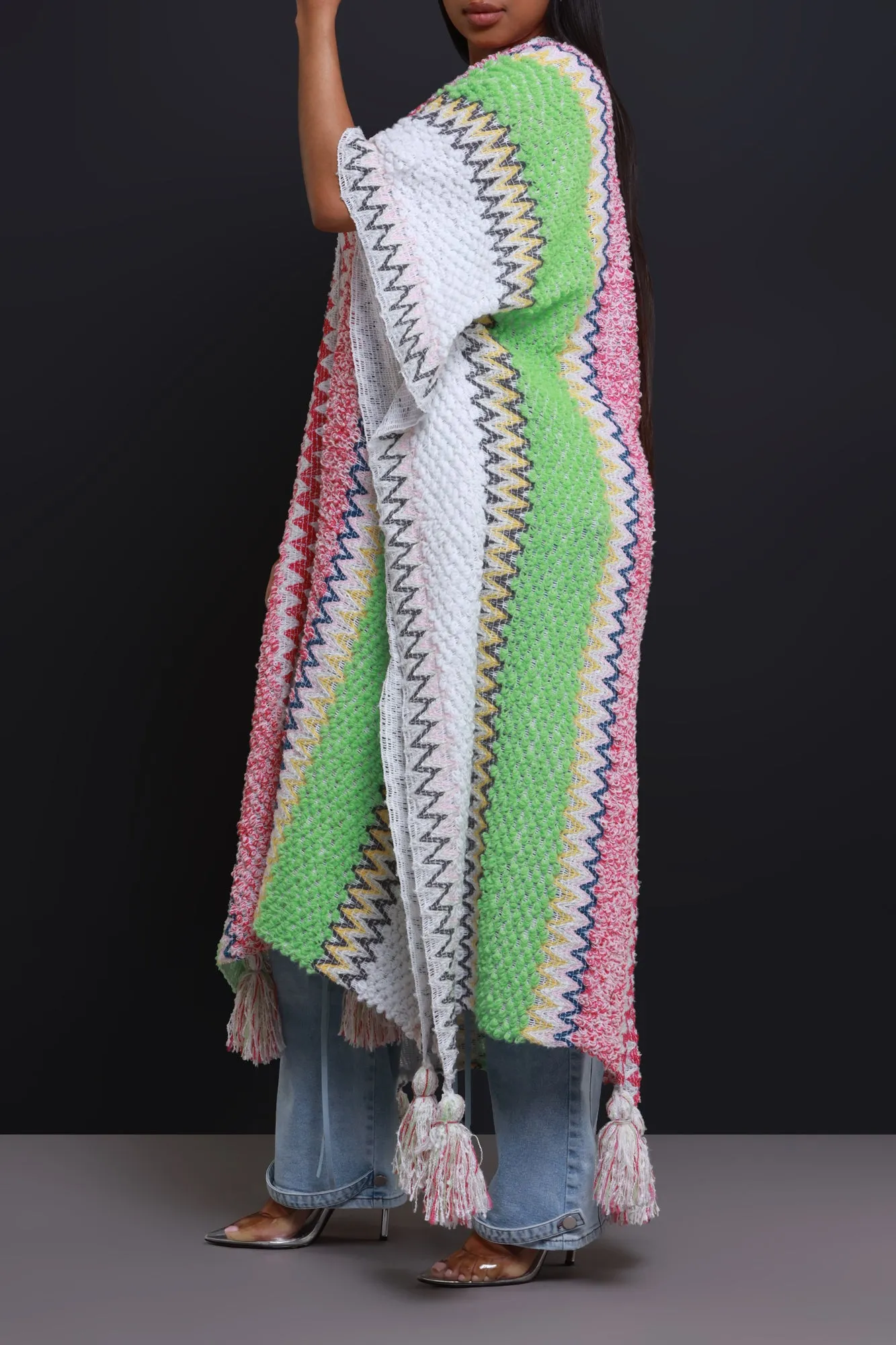 Create Change Longline Knit Cardigan - Pink/Green Multicolor