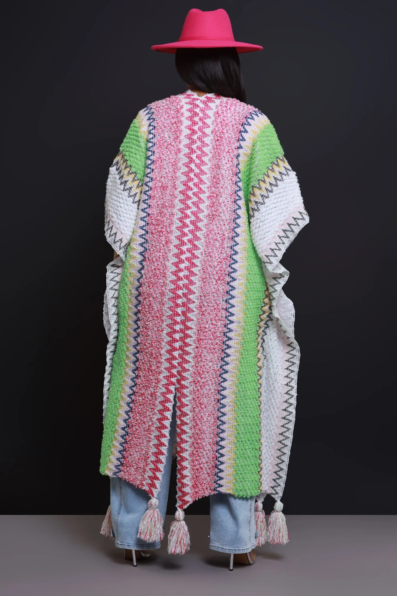 Create Change Longline Knit Cardigan - Pink/Green Multicolor