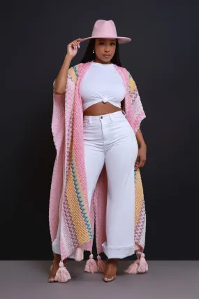 Create Change Longline Knit Cardigan - Pink/Yellow Multicolor