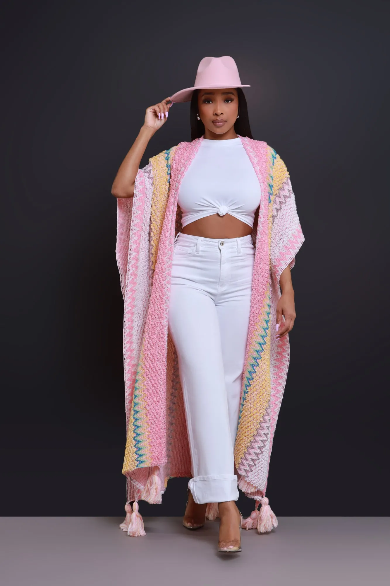 Create Change Longline Knit Cardigan - Pink/Yellow Multicolor