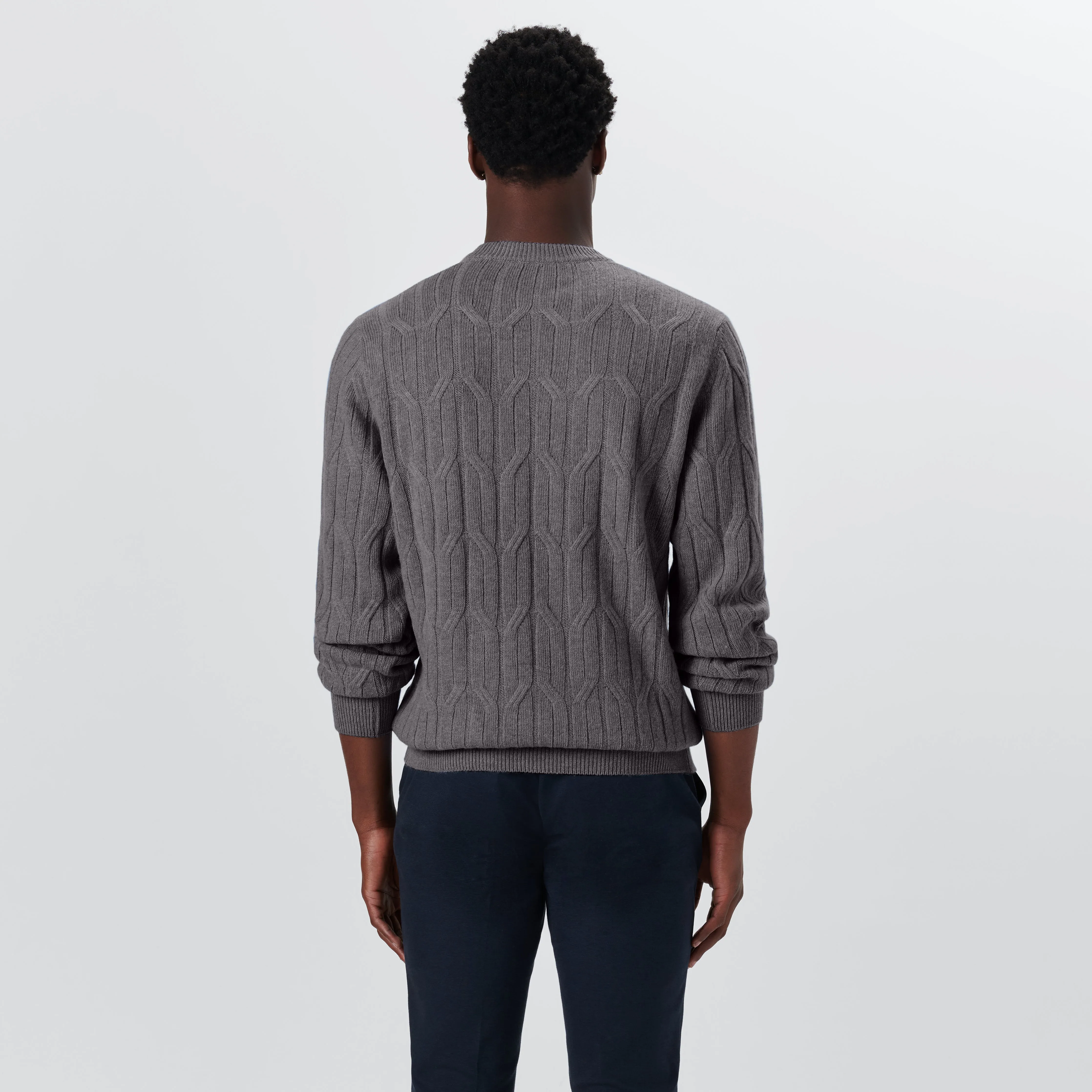 Crew Neck Cable Jacquard Sweater