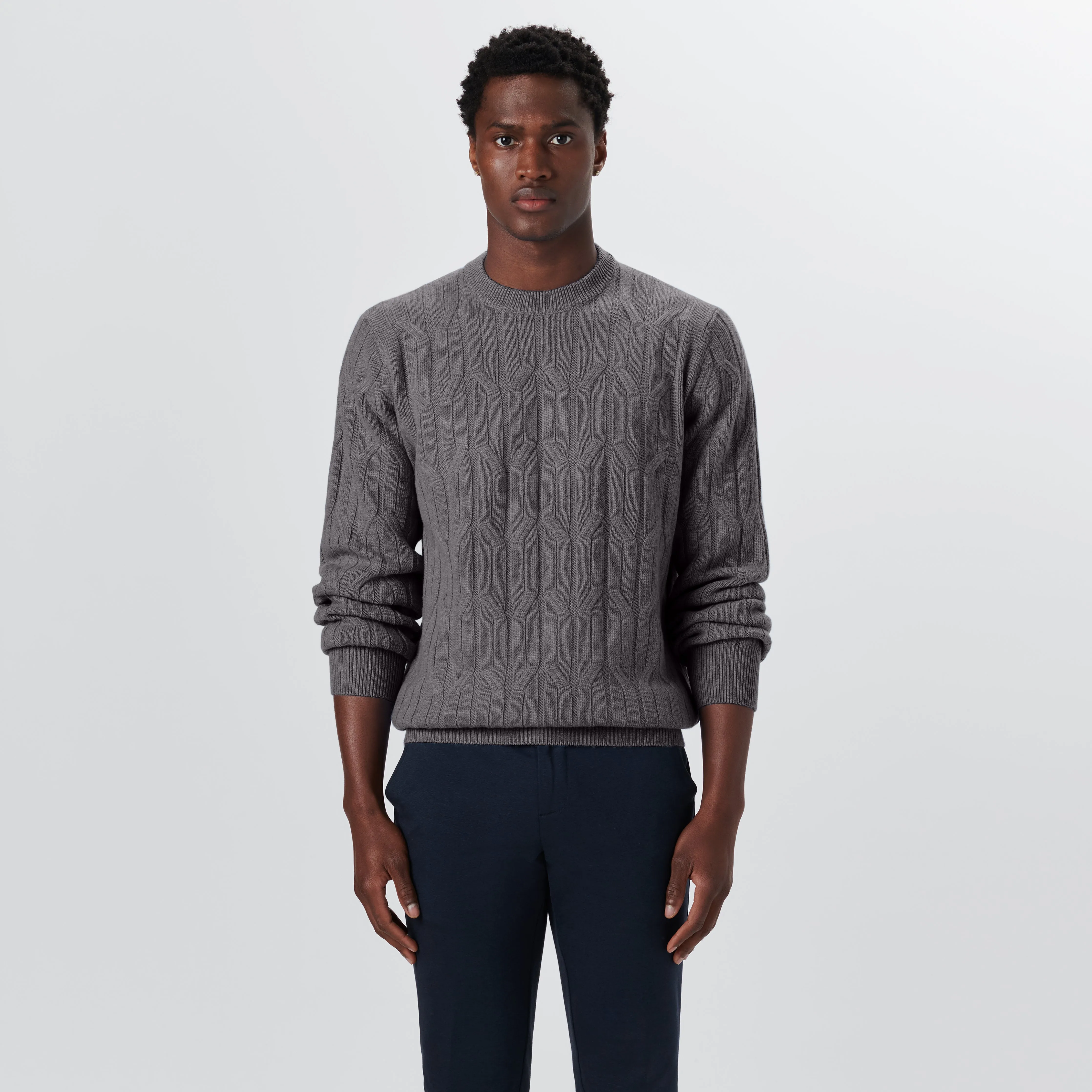 Crew Neck Cable Jacquard Sweater