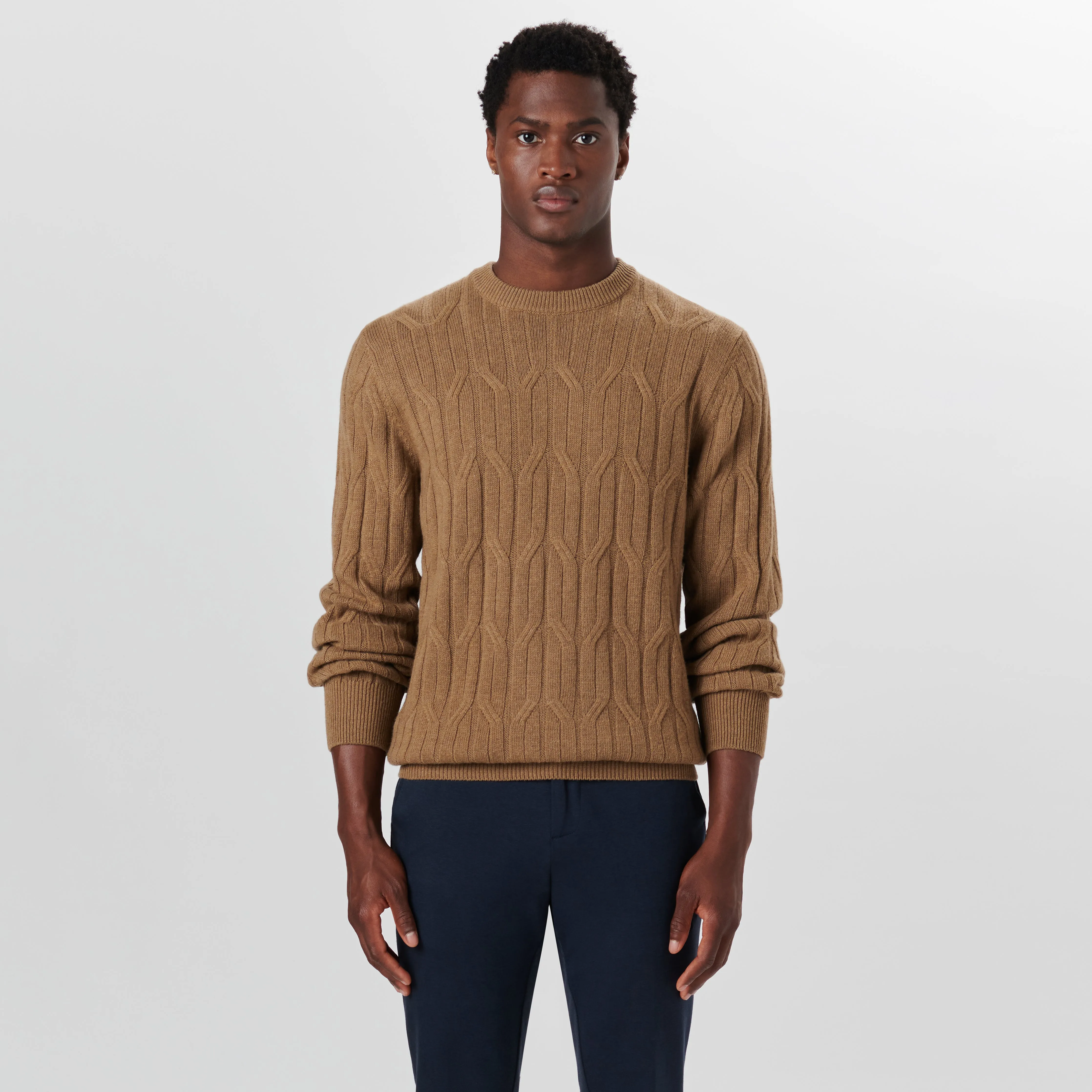 Crew Neck Cable Jacquard Sweater