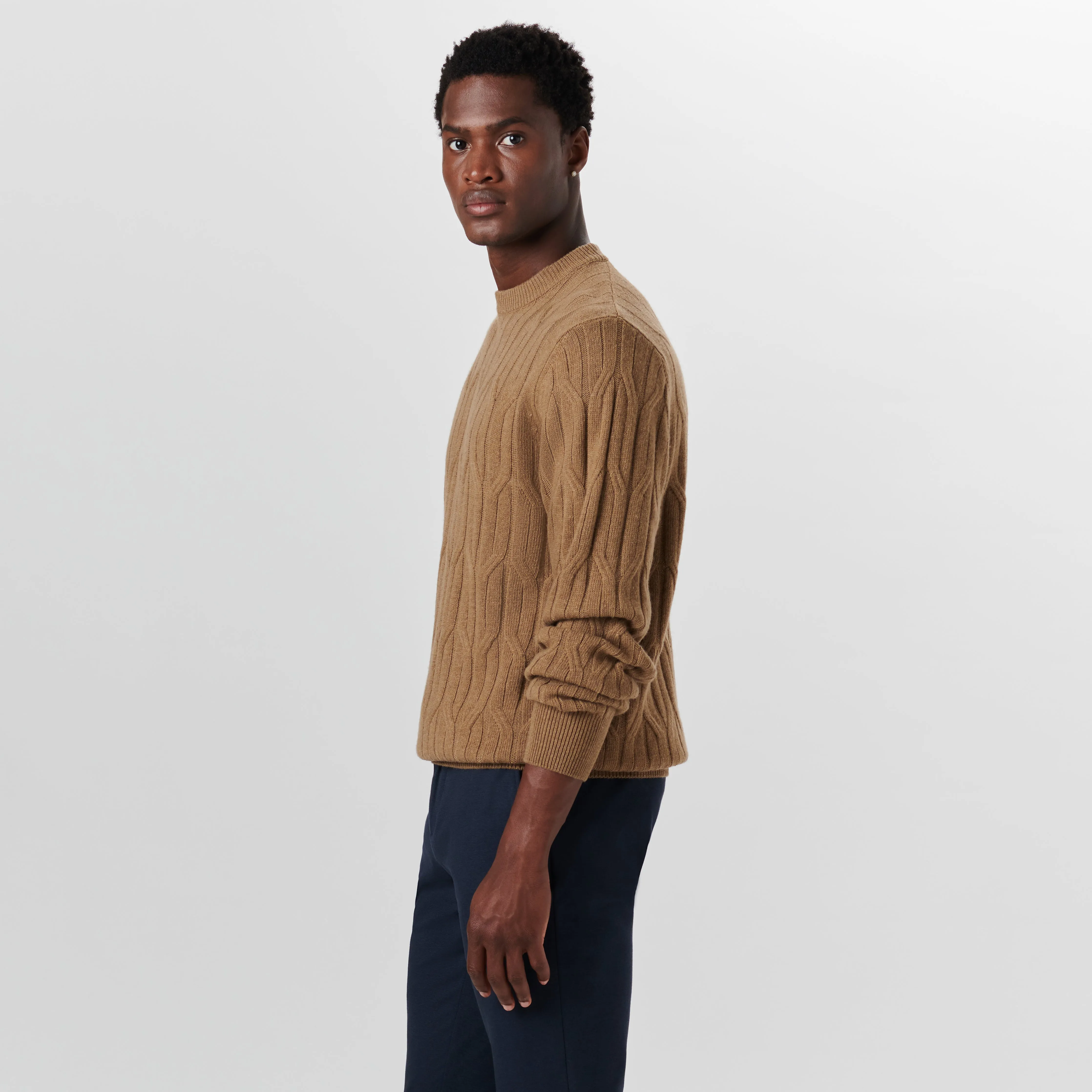 Crew Neck Cable Jacquard Sweater