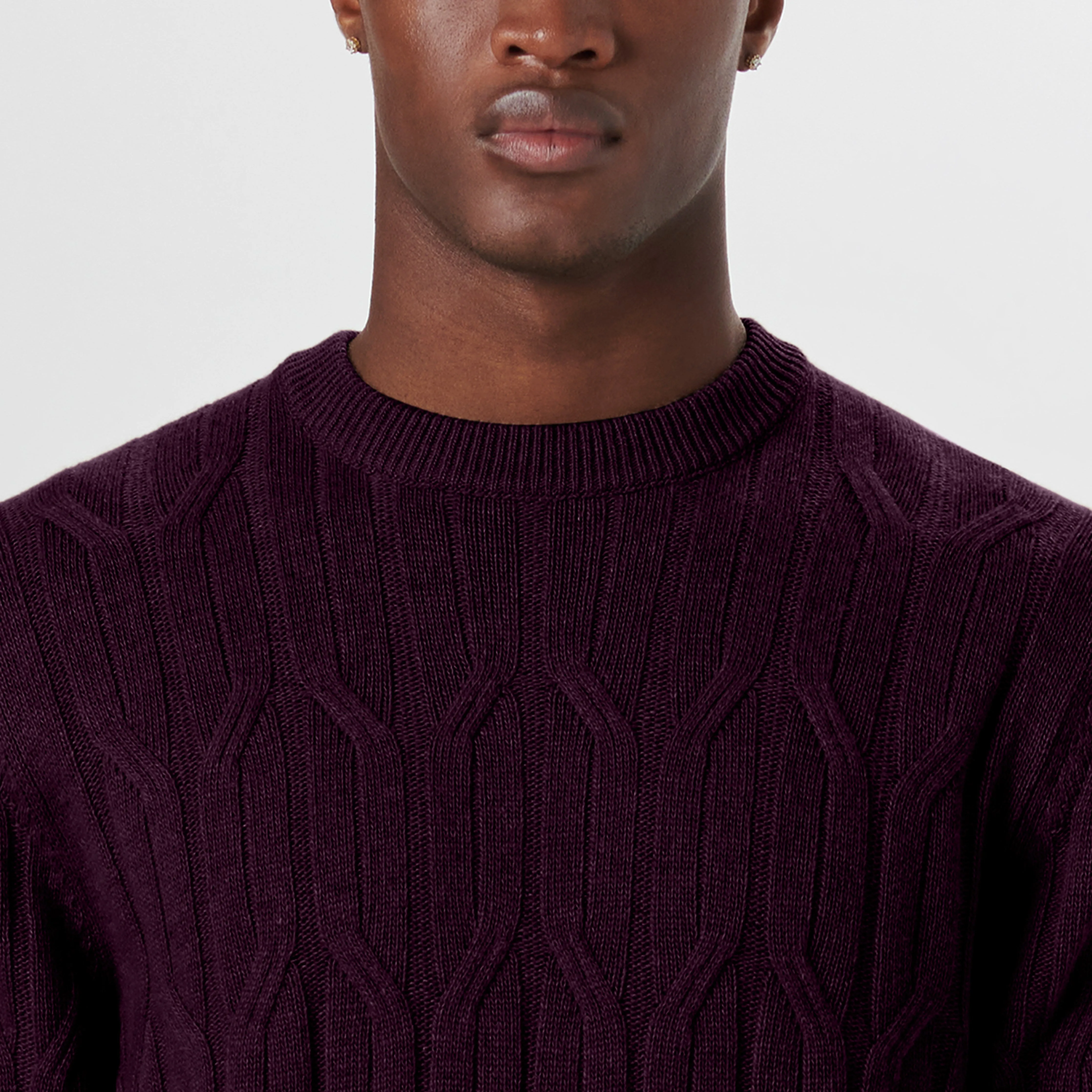 Crew Neck Cable Jacquard Sweater