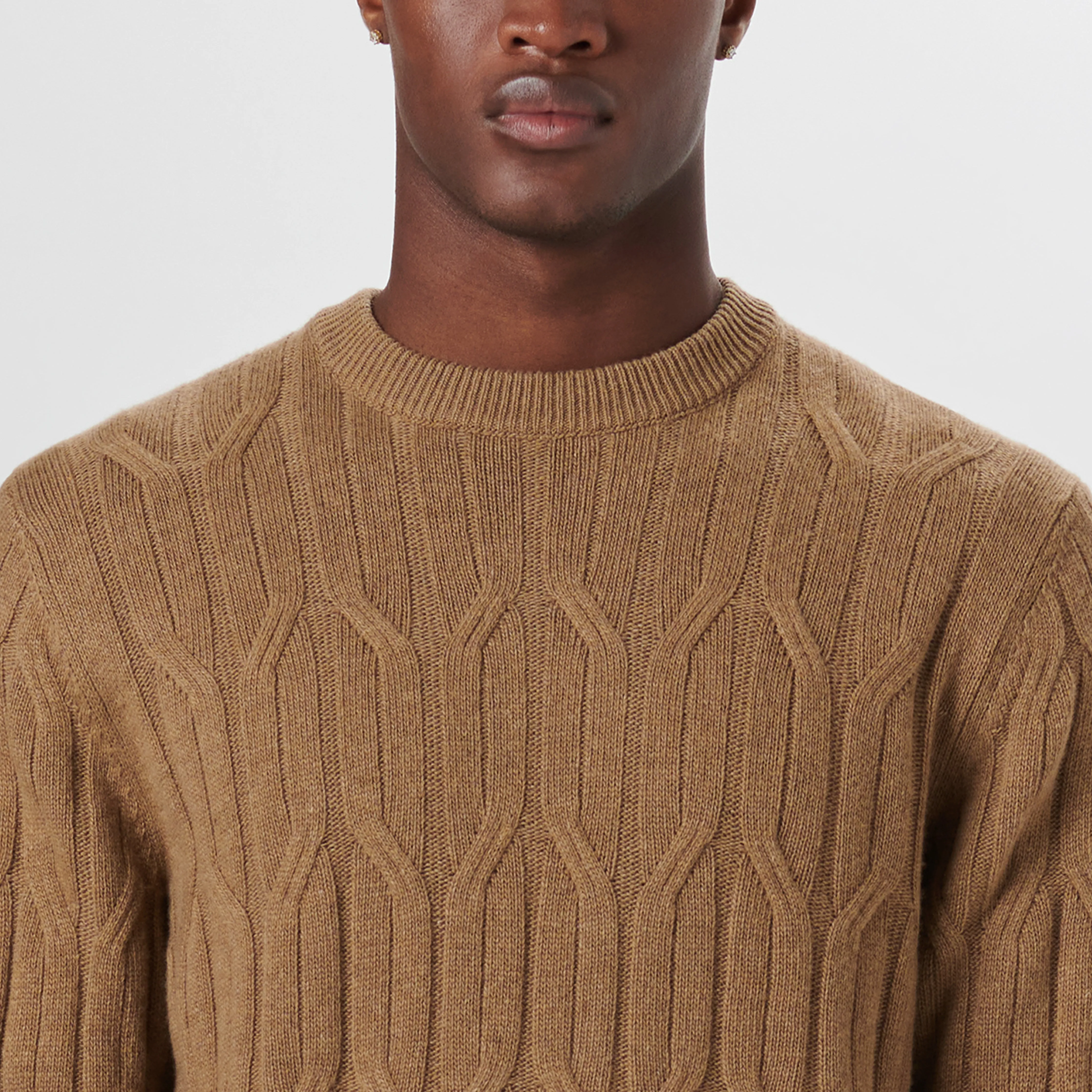 Crew Neck Cable Jacquard Sweater