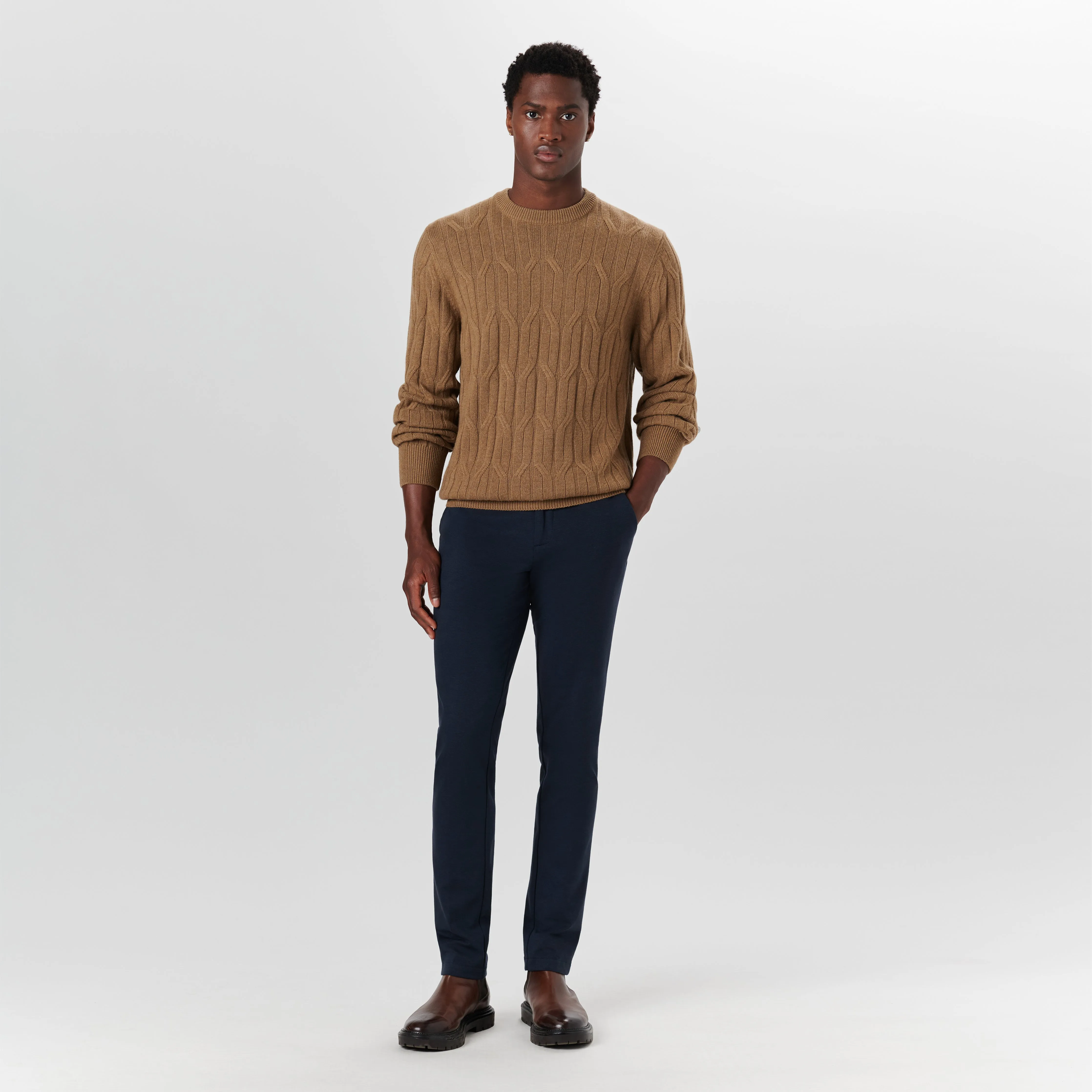 Crew Neck Cable Jacquard Sweater