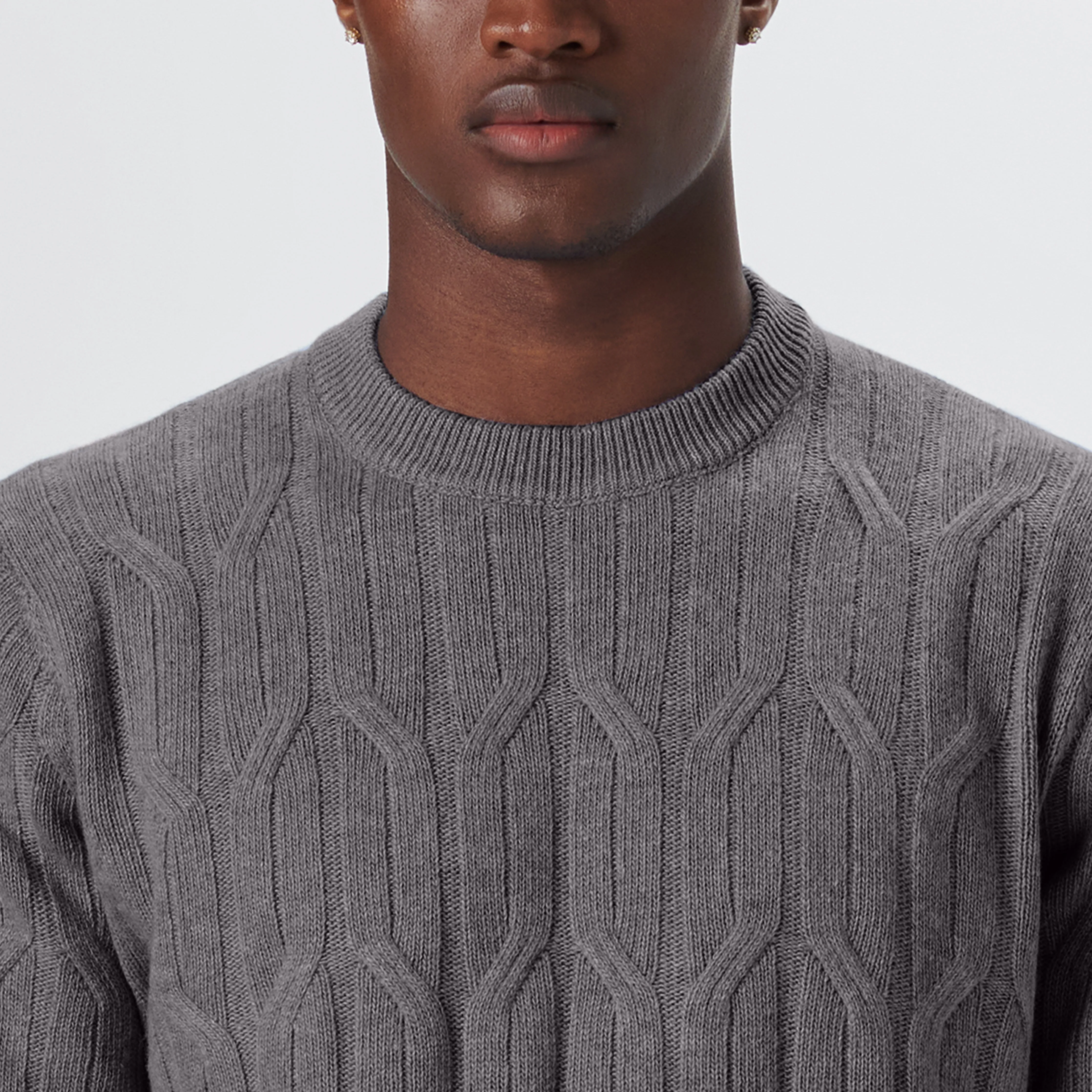 Crew Neck Cable Jacquard Sweater