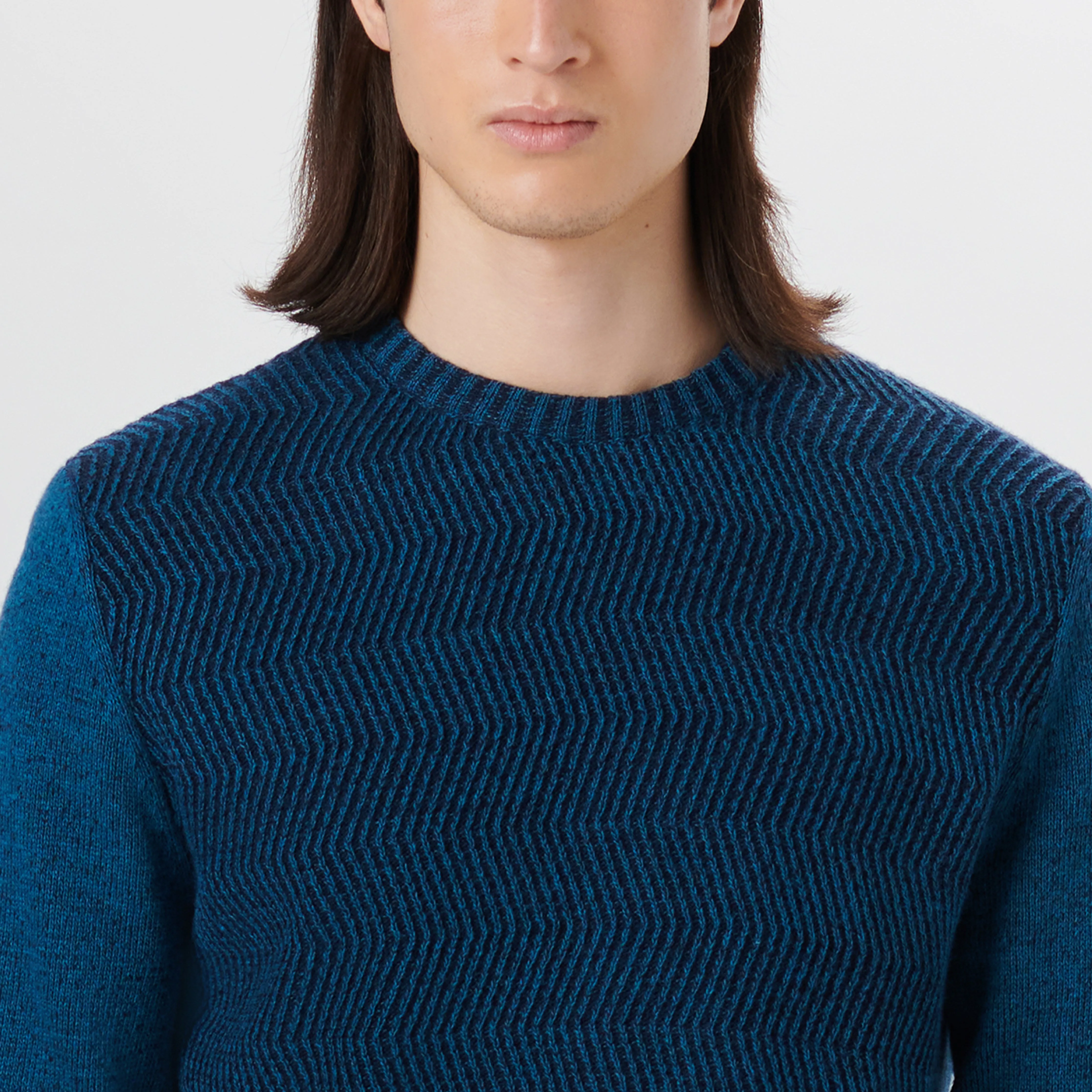 Crew Neck Herringbone Jacquard Sweater