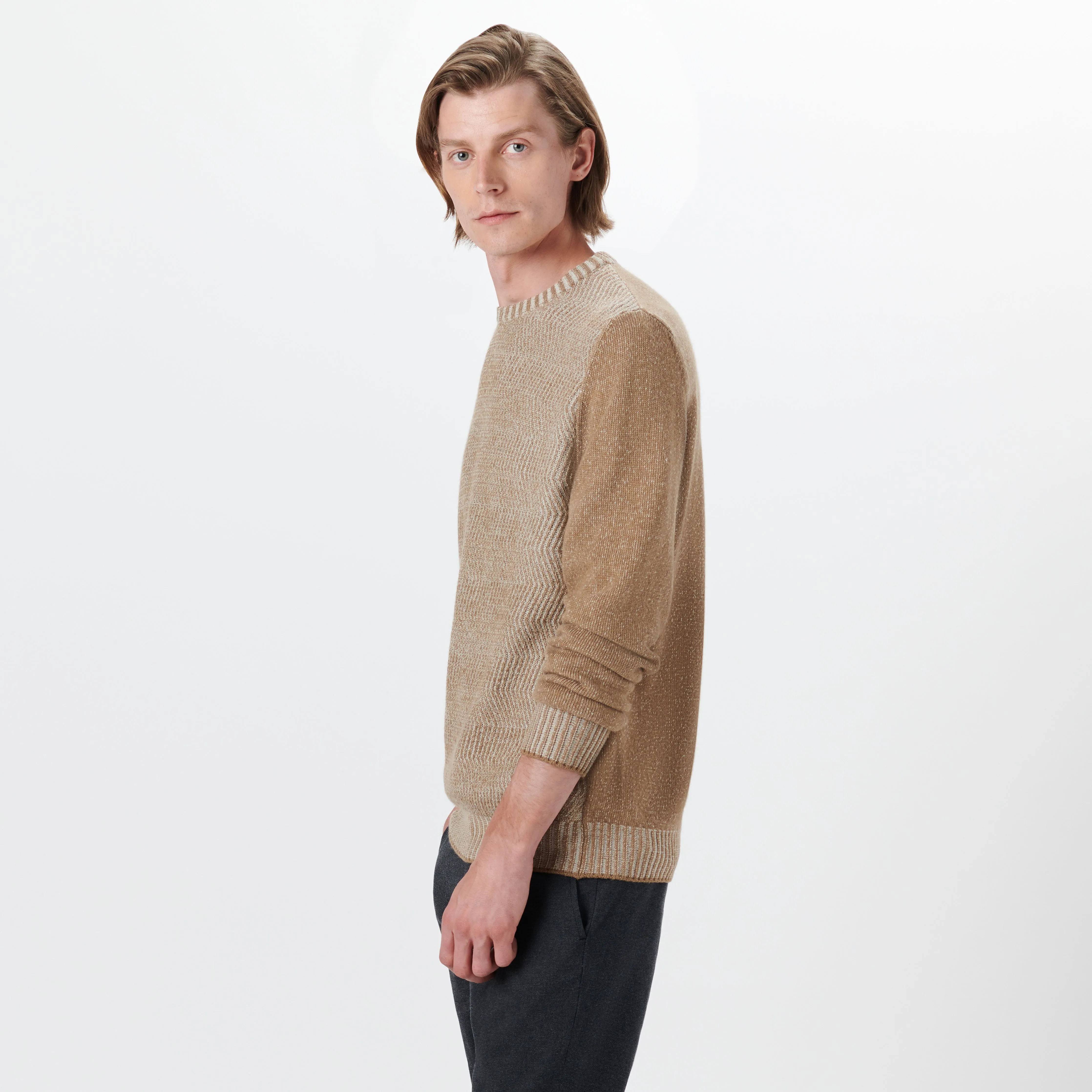 Crew Neck Herringbone Jacquard Sweater