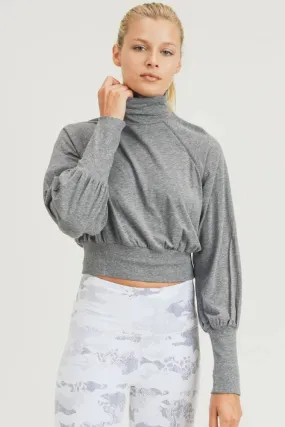 Cropped Top with Raglan Bishop Sleeves and Turtleneck