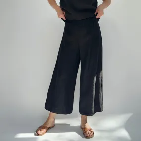 Cut Loose | Wide Leg Linen Cropped Pant in Black