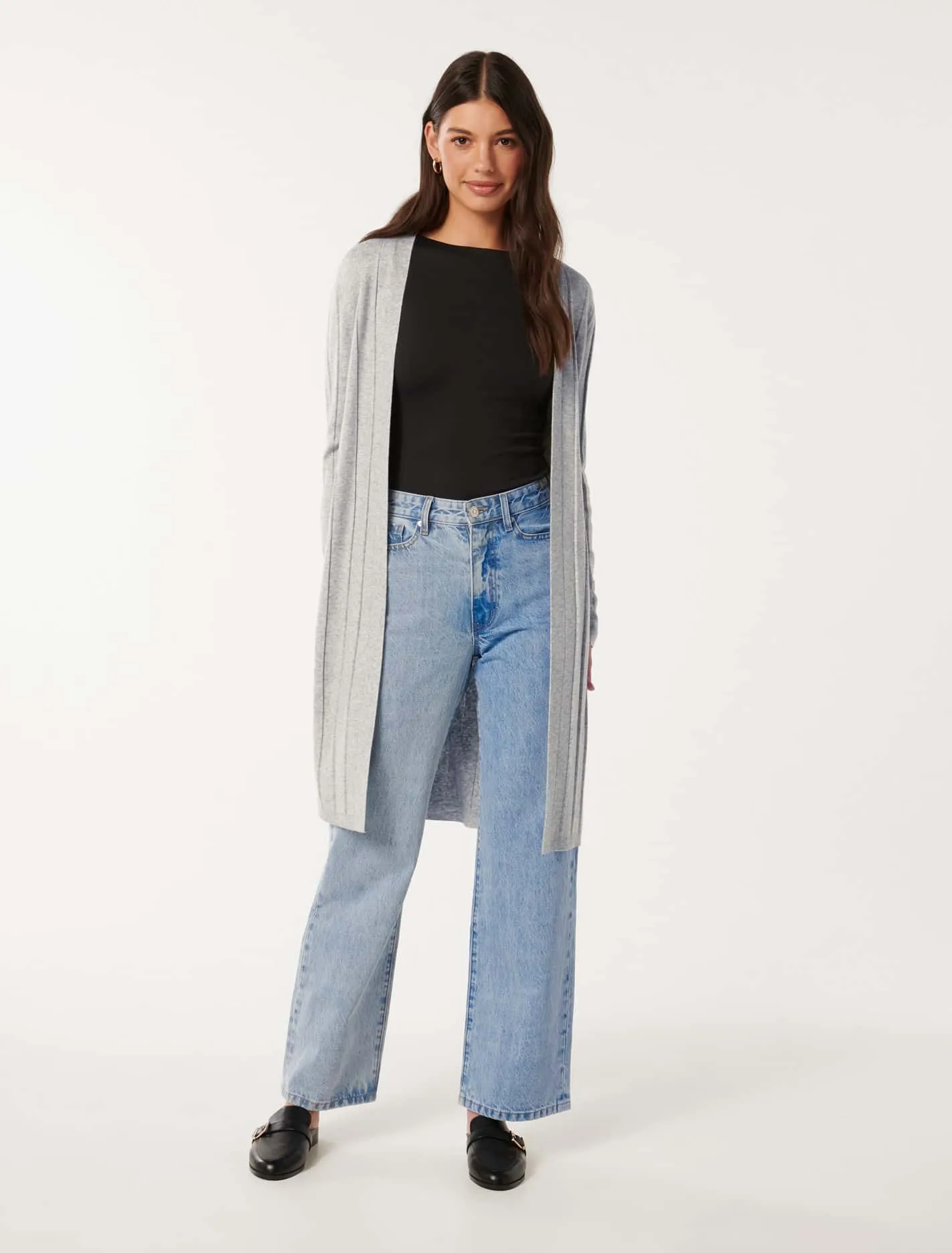 Daphne Long Line Ribbed Cardigan