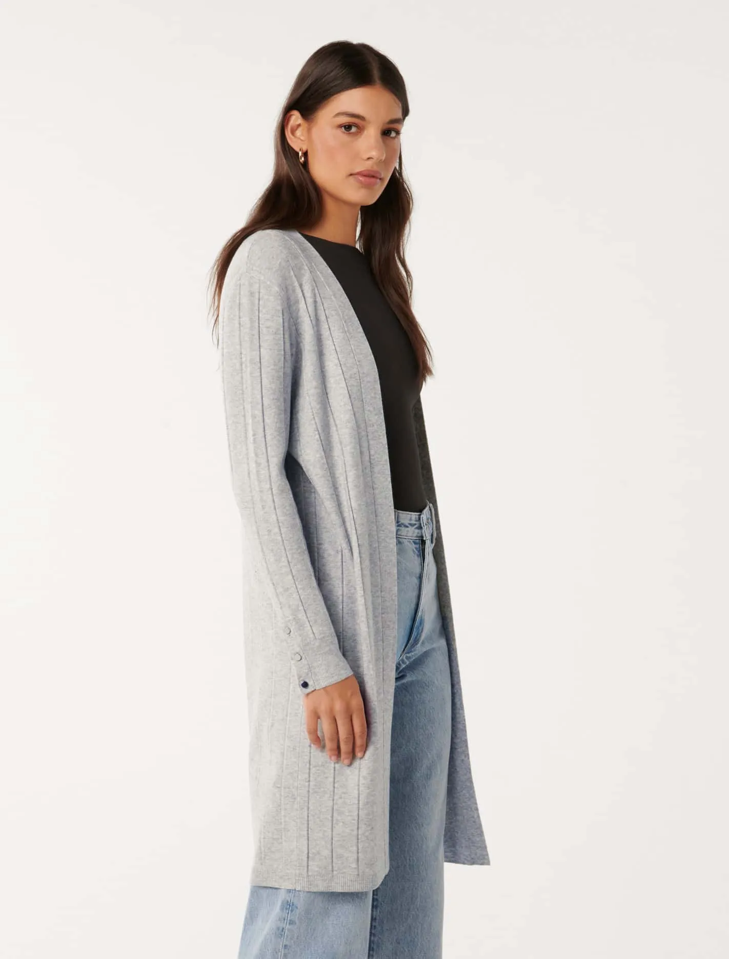 Daphne Long Line Ribbed Cardigan