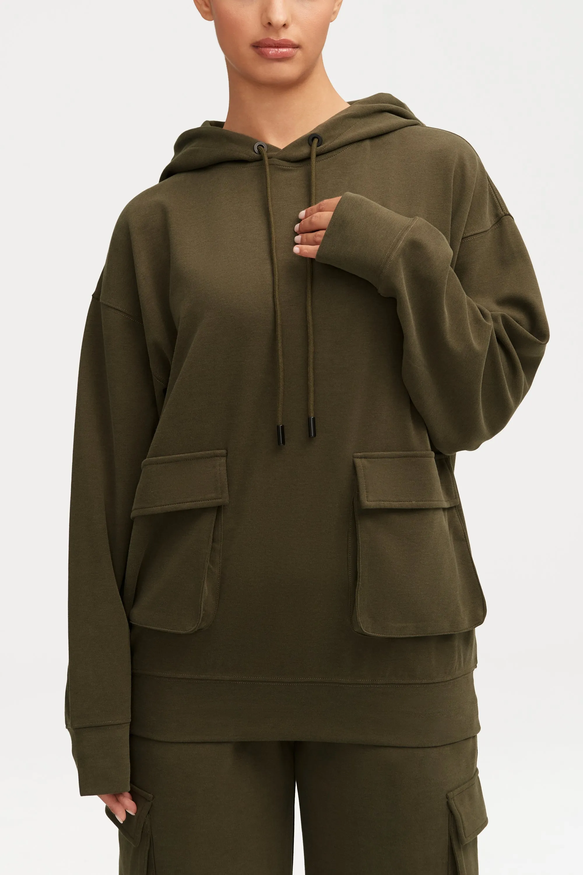 Demi Oversized Cargo Pocket Hoodie - Khaki Green