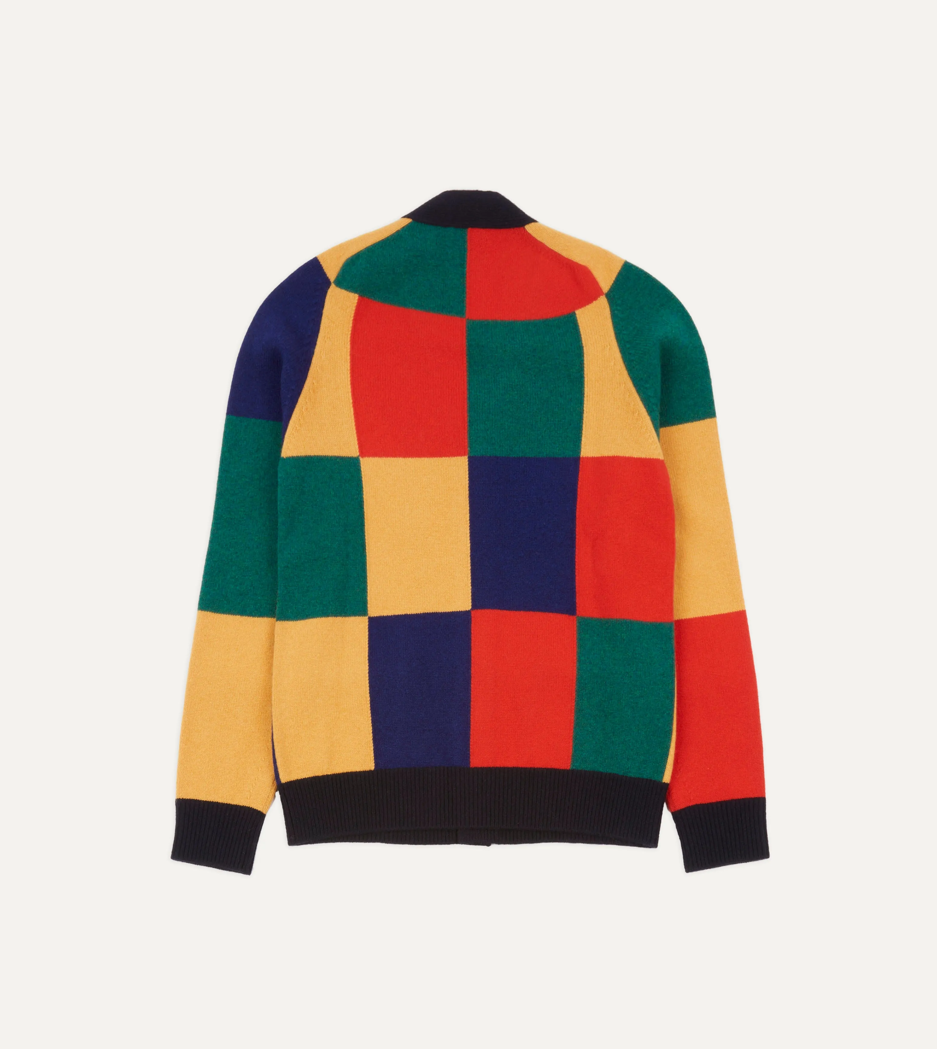 Drake's Patchwork Cardigan / Gold, Red & Navy