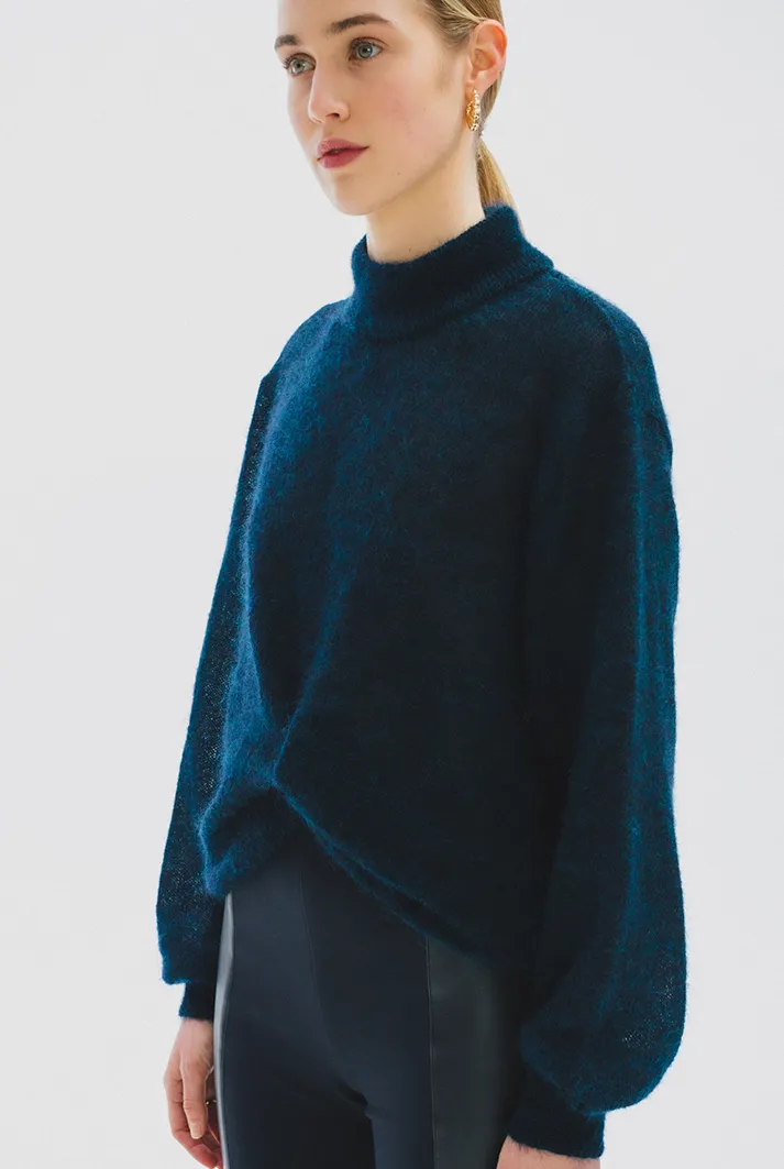 Draped Turtleneck Sweater | Midnight