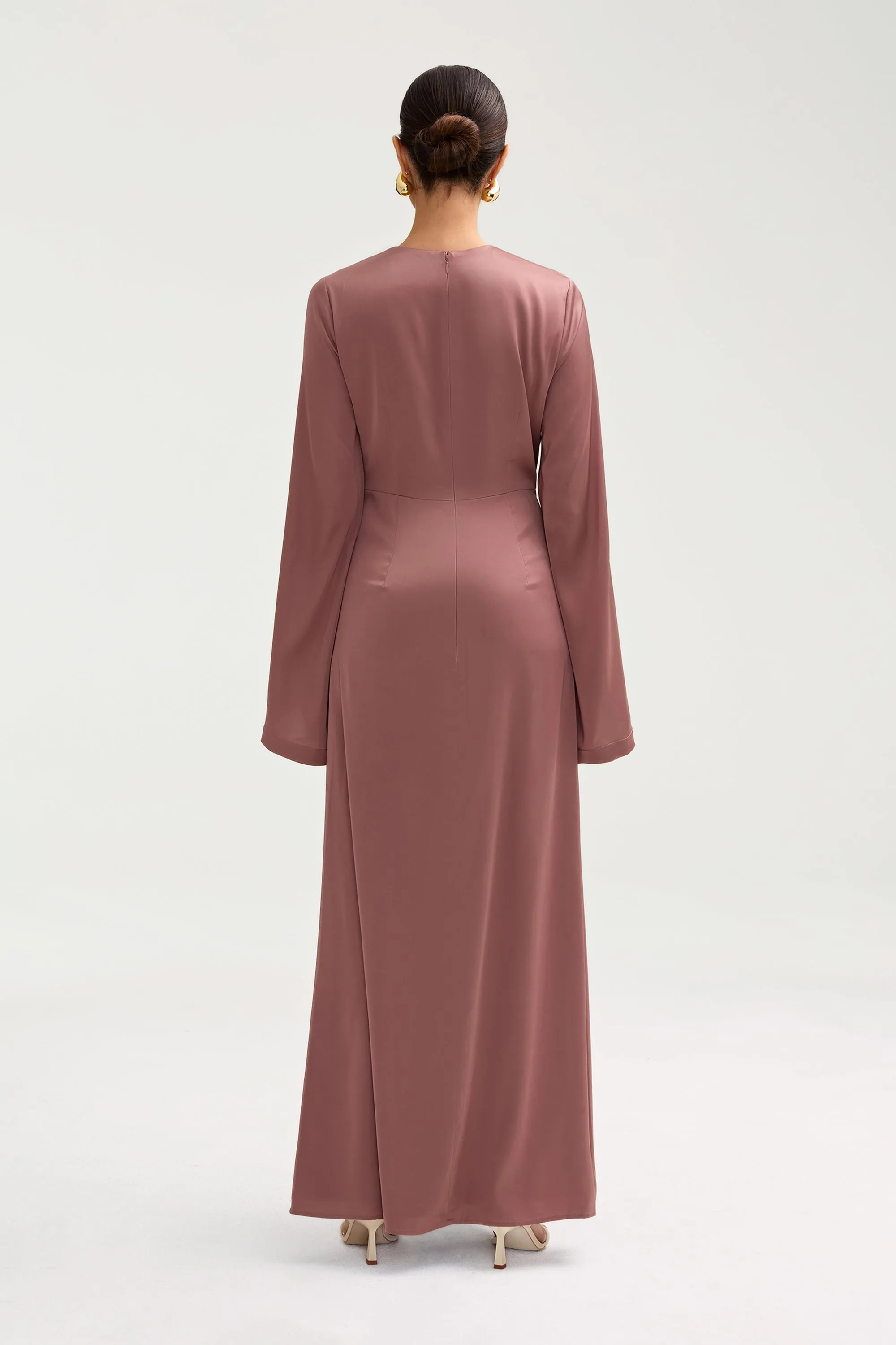 Duha Satin Twist Front Maxi Dress - Dusky Mauve