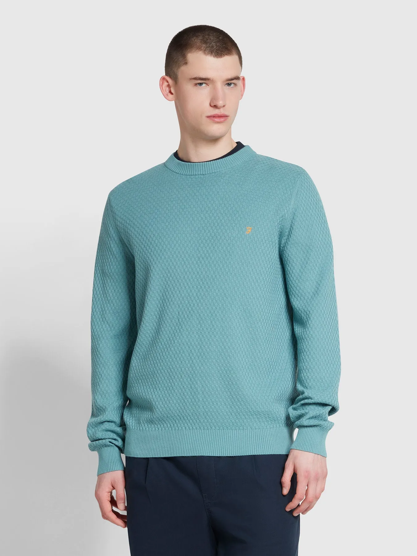 Edwards Crew Neck Jumper In Brook Blue