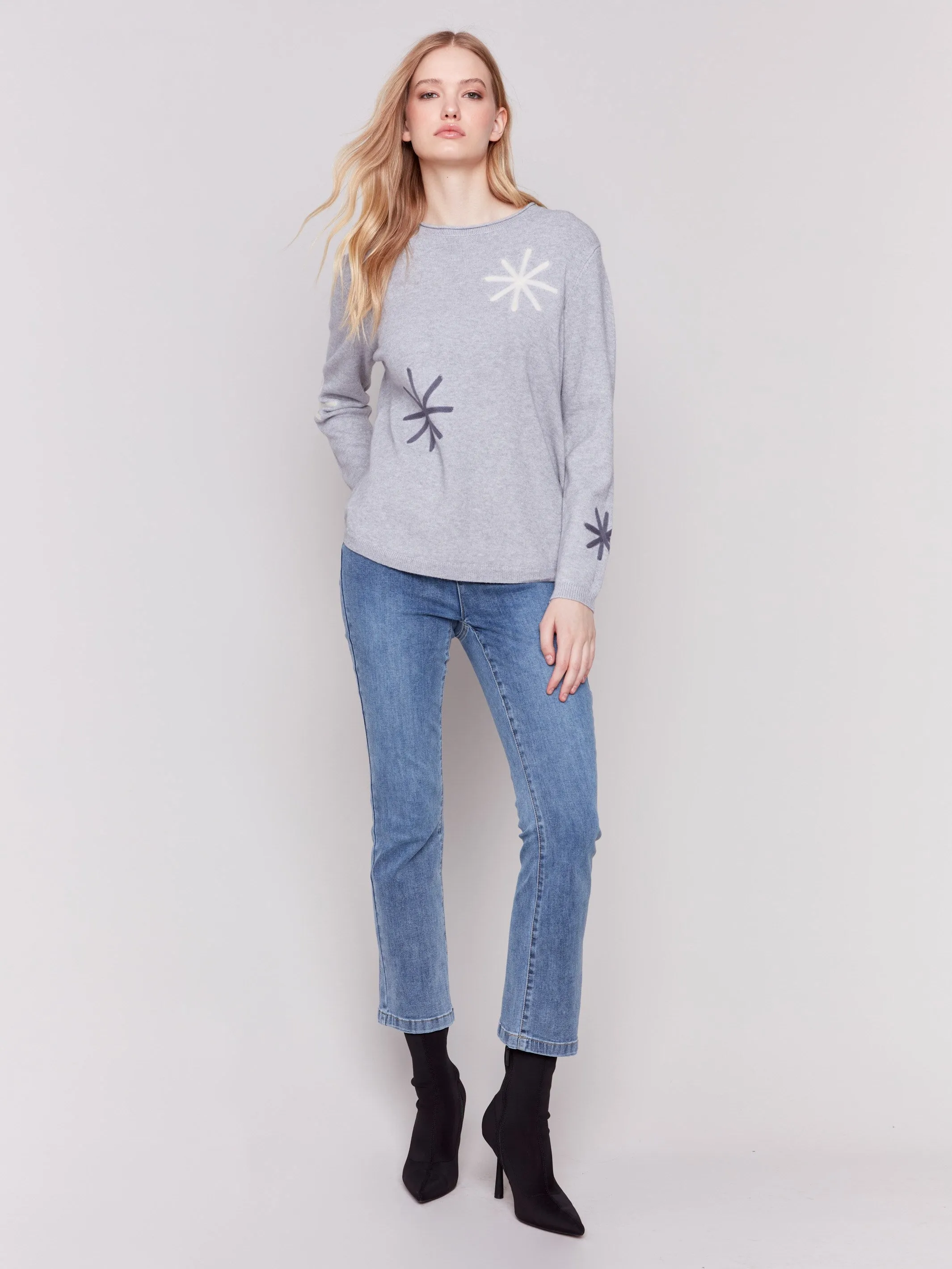 Embroidered Snowflake Sweater - Light Grey