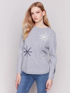 Embroidered Snowflake Sweater - Light Grey