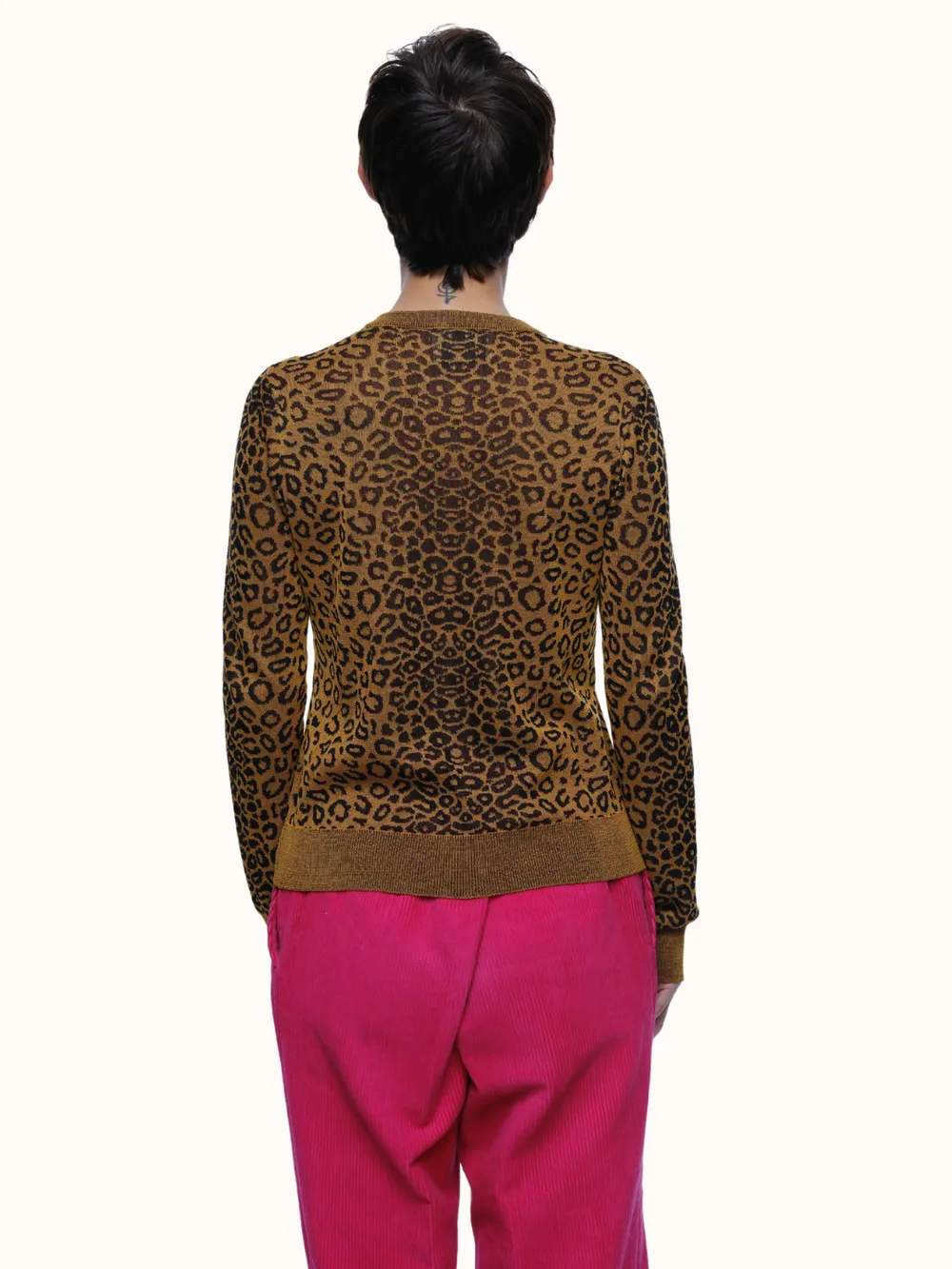 Emily Leopard Crewneck Cardigan in Organic Cotton