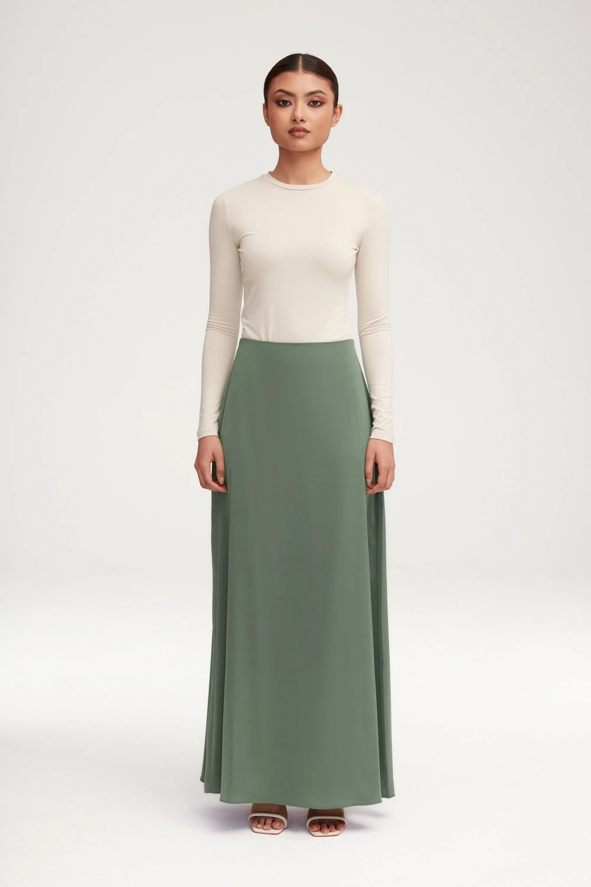 Essential Satin Maxi Skirt - Sage