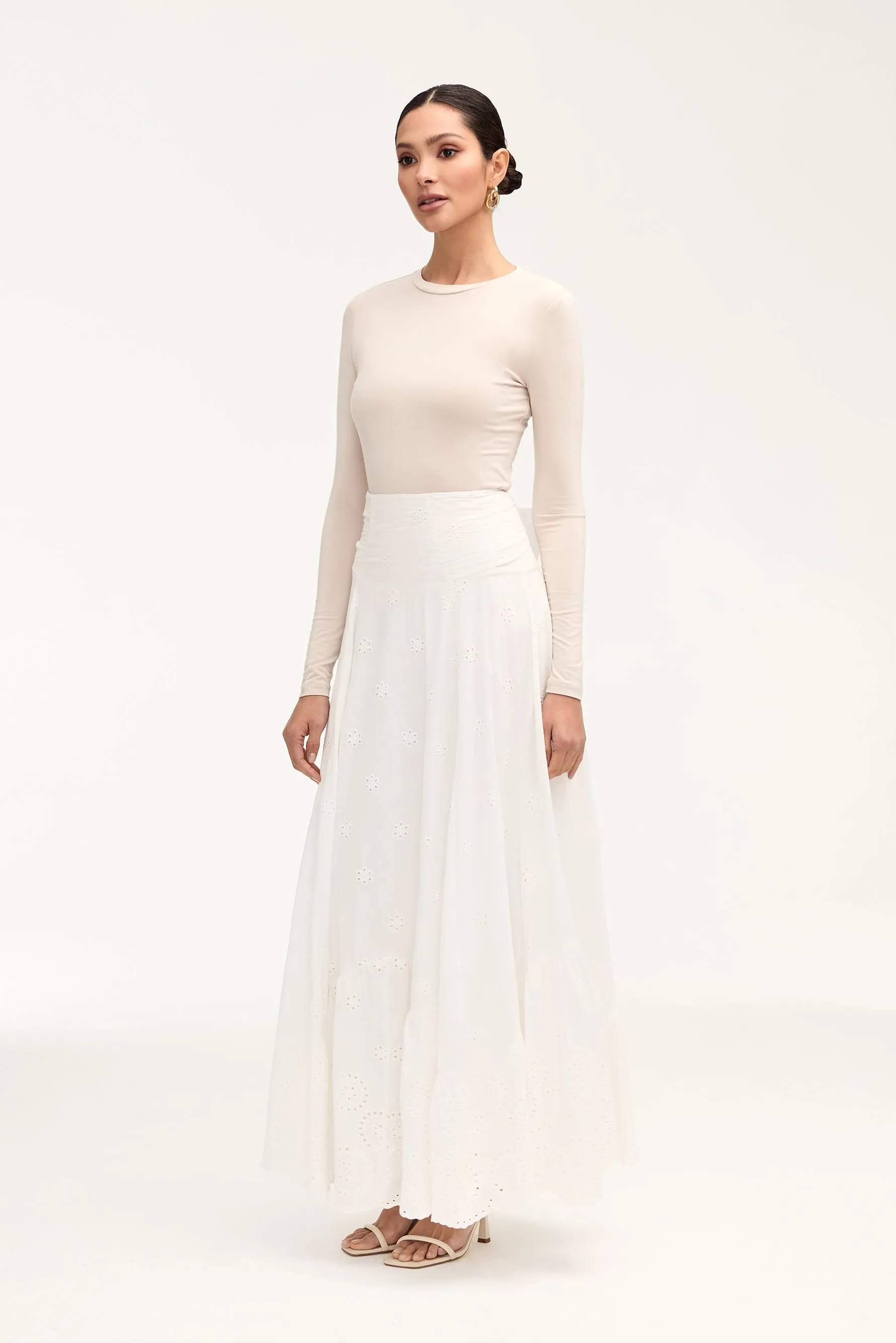 Eyelet Tie Waist Maxi Skirt