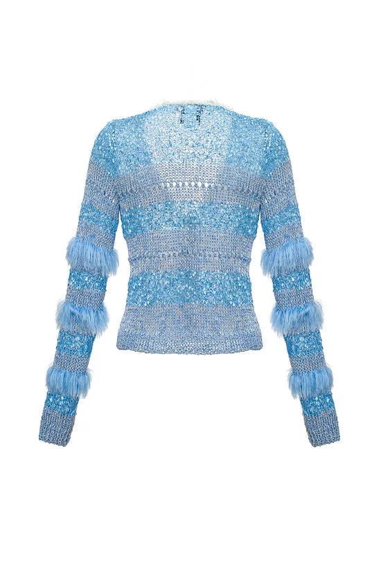 Feather Silk-blend Knit Cardigan | Blue