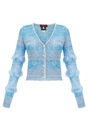 Feather Silk-blend Knit Cardigan | Blue