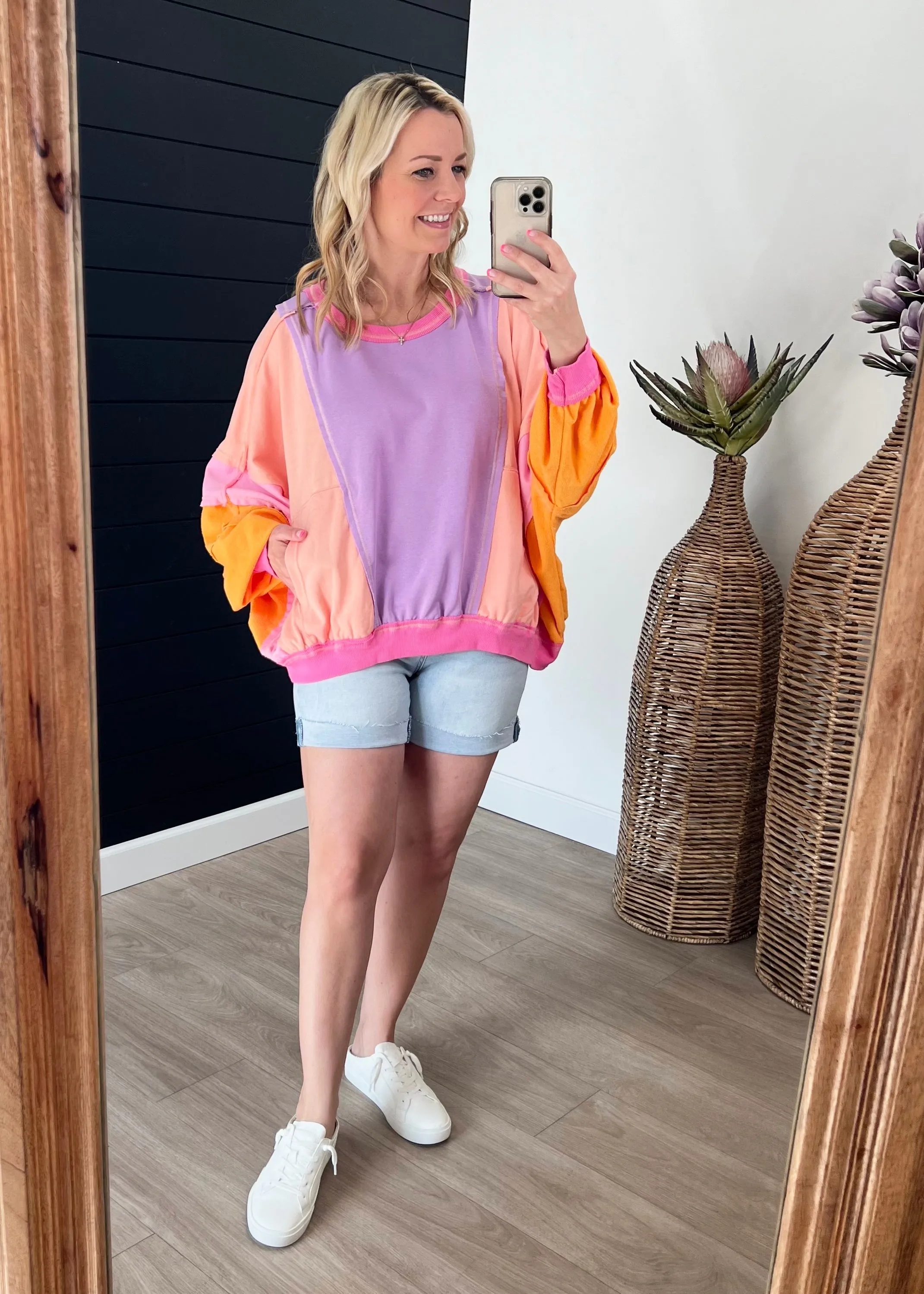 FINAL SALE - Lavender & Peach Oversized French Terry Pullover