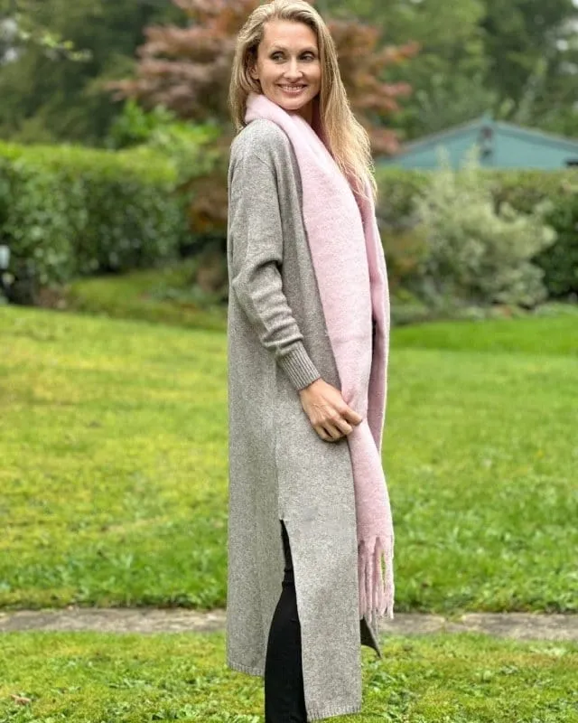 Fine Knit Long Cardigan - Oatmeal Marl