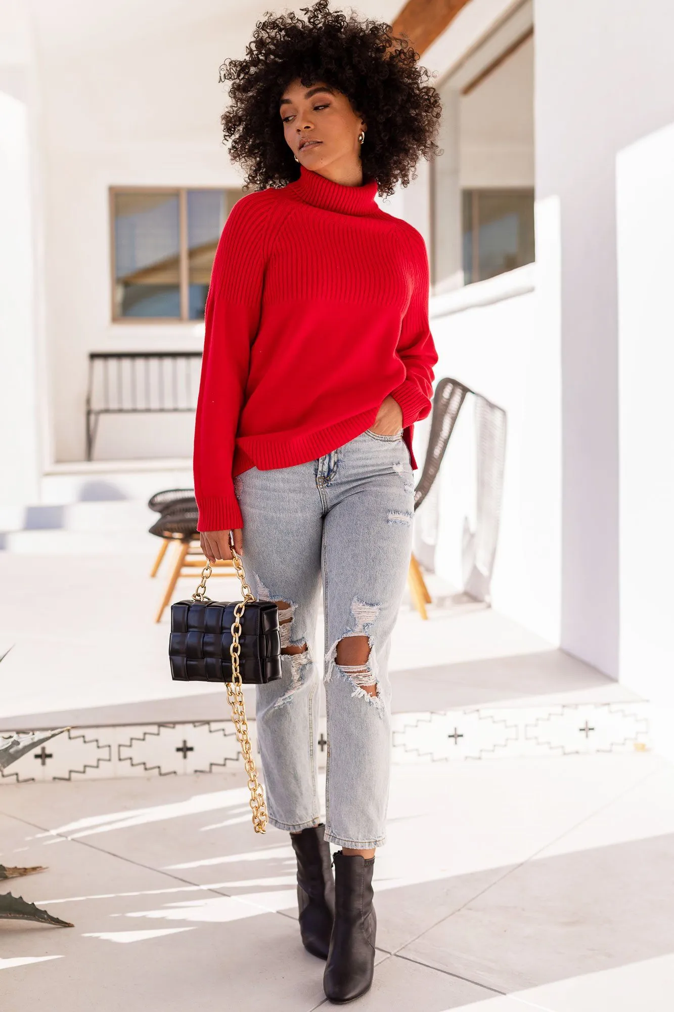 Fiona Red Knit Turtleneck Sweater