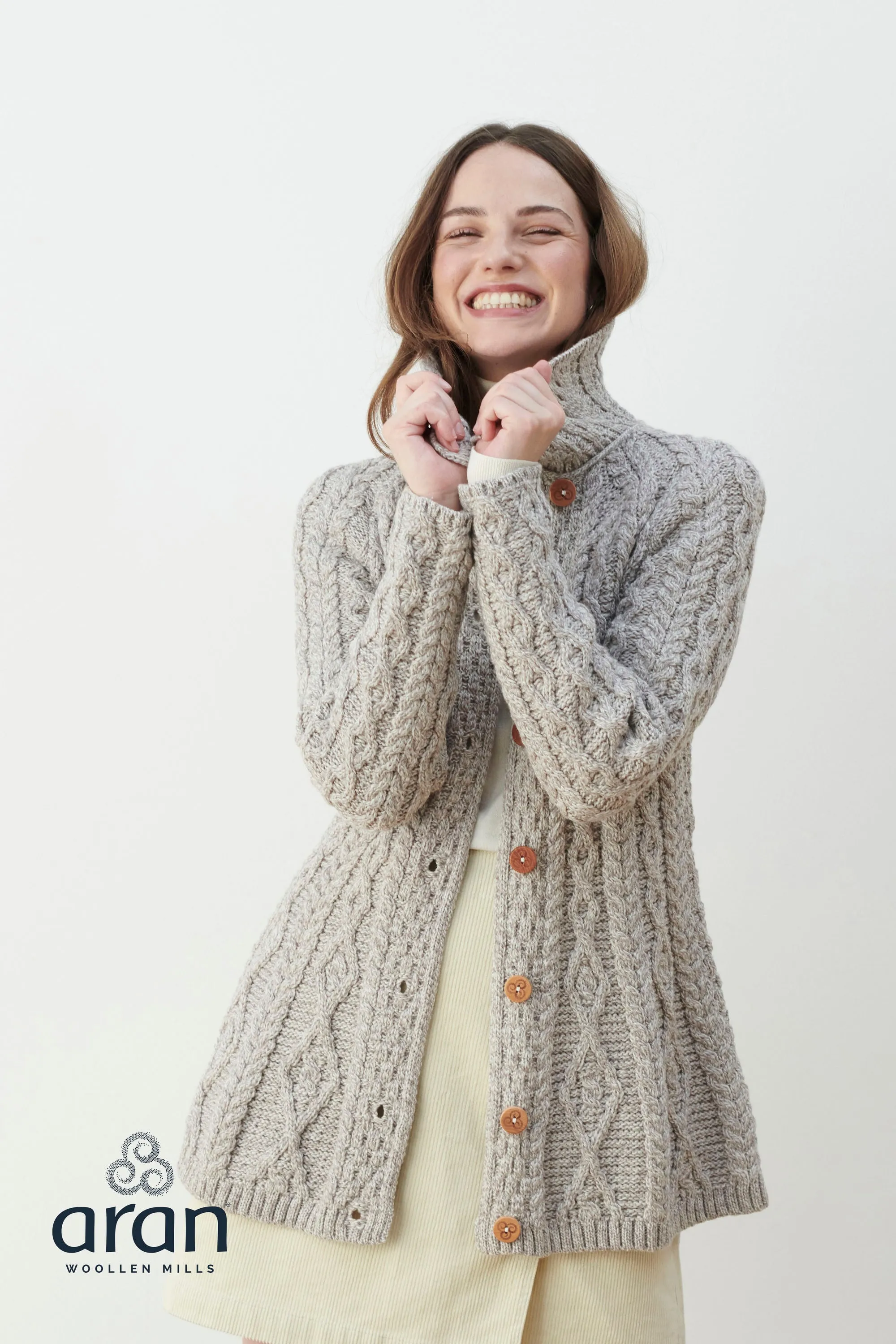 Flared Cardigan with Diamond Stitch Pattern