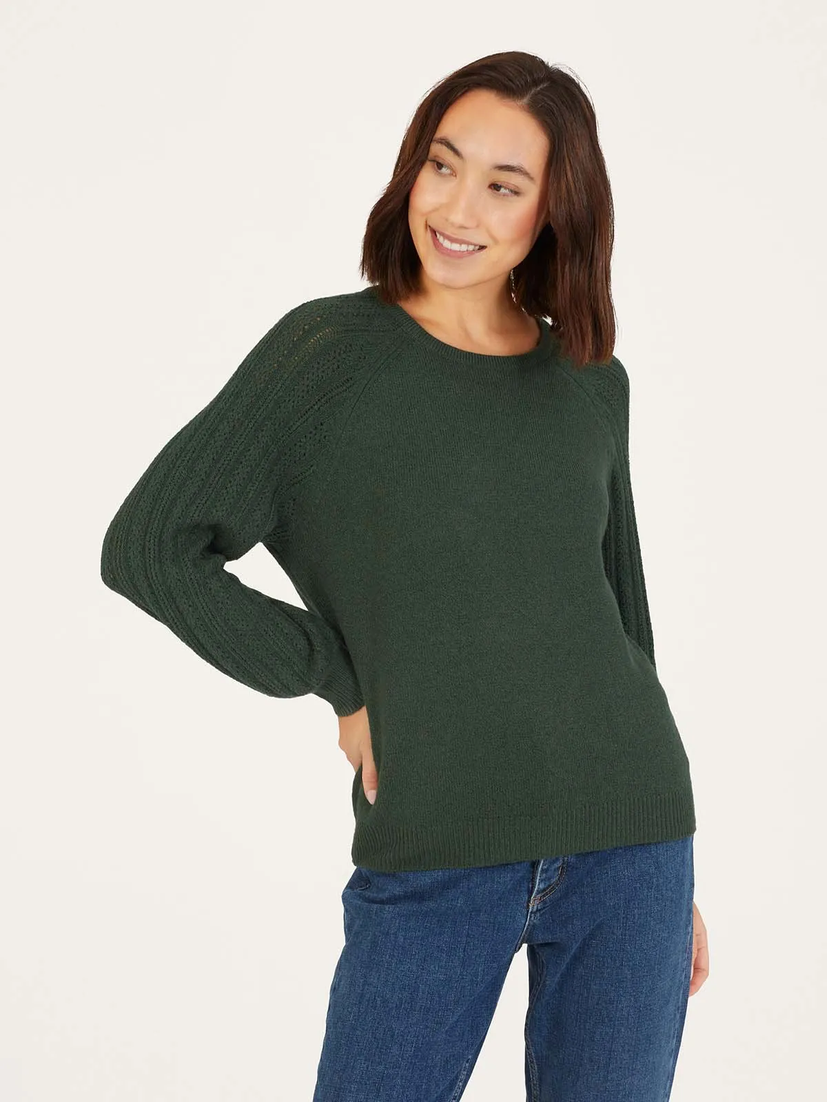 Florna Organic Cotton Fluffy Jumper - Forest Green