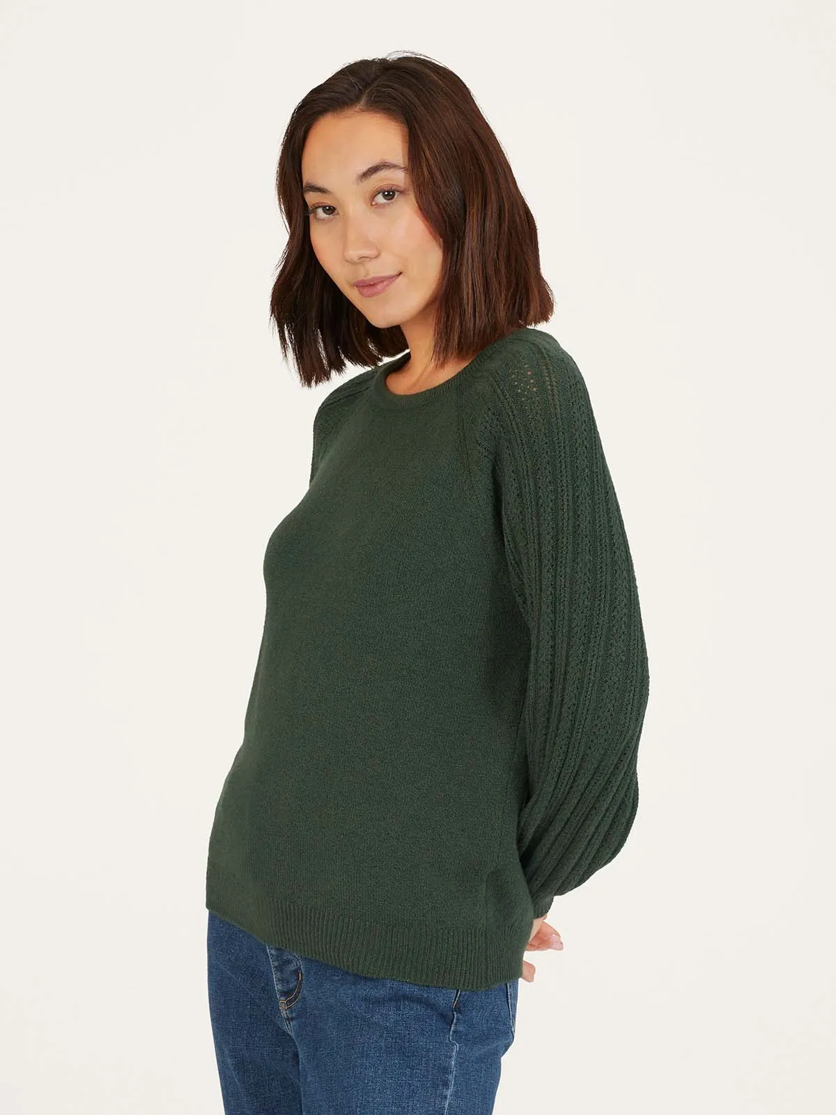 Florna Organic Cotton Fluffy Jumper - Forest Green