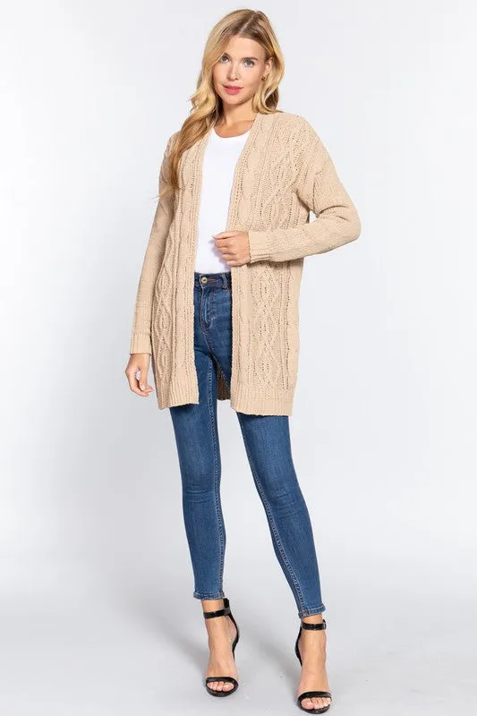 Forget Me Not Chenille Cardigan- Taupe