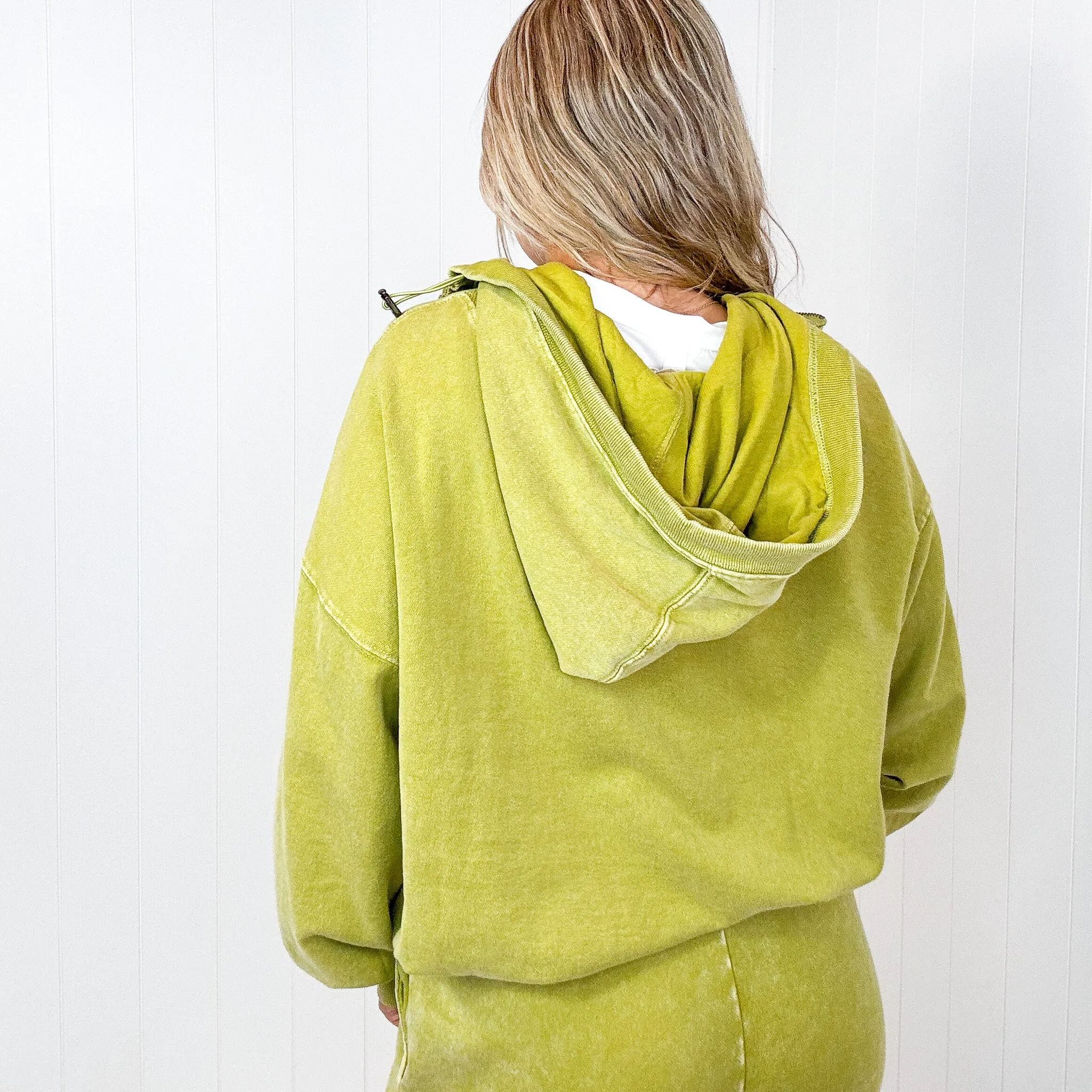 Fun on Fridays Mineral Washed Terry Knit Pullover Hoodie in Pistachio