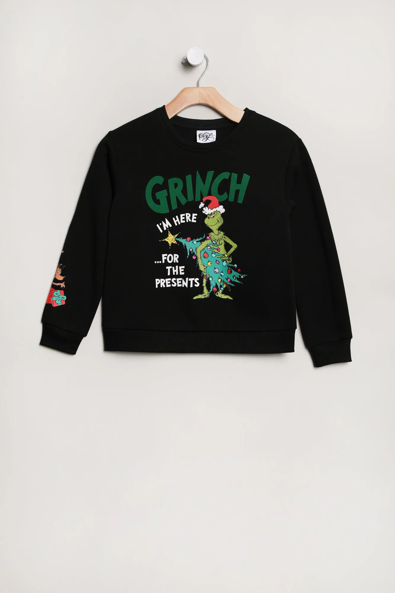 Girls' The Grinch And Max I'm Here For The Presents Graphic Crew Neck Sweatshirt