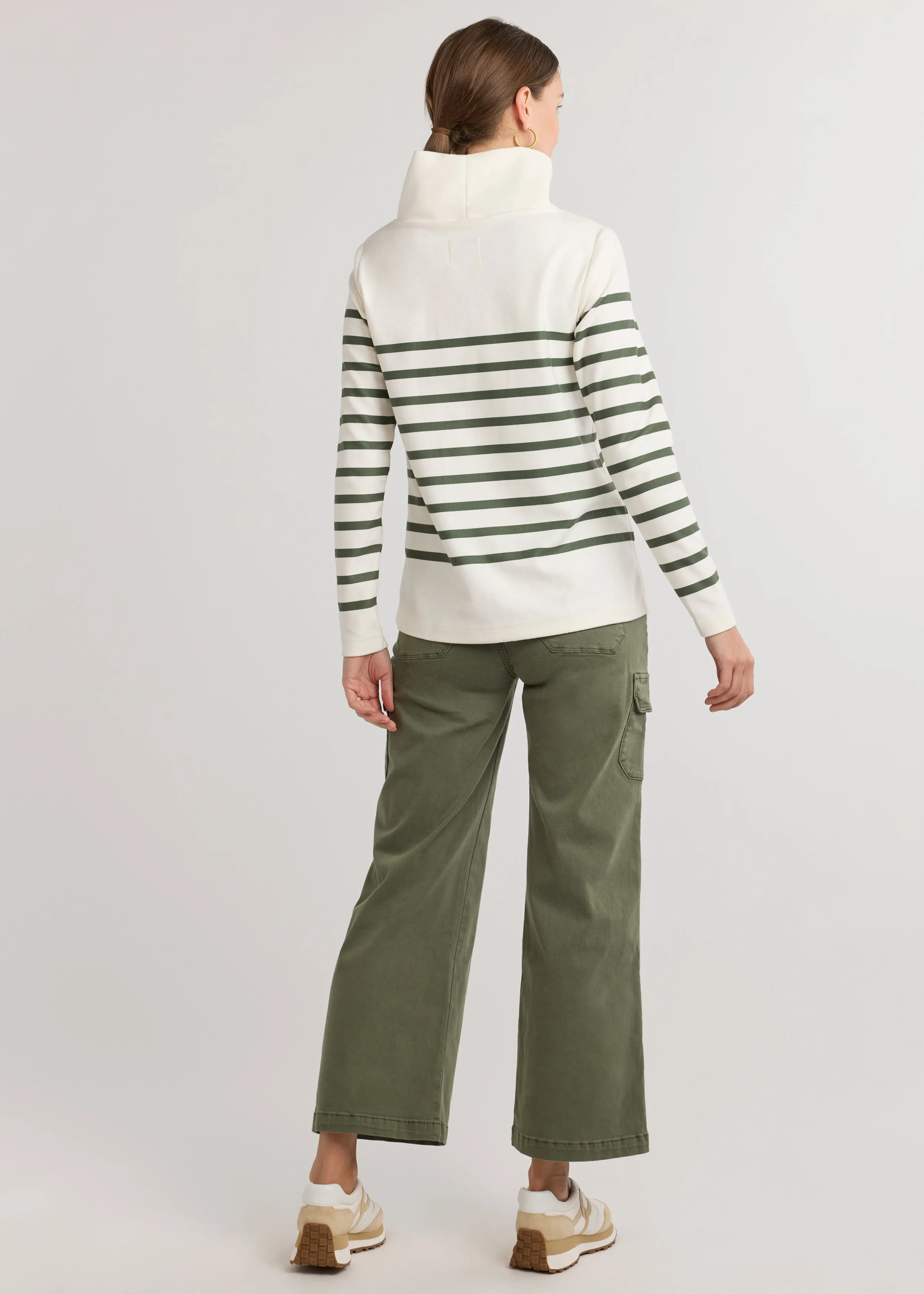 Greenpoint Turtleneck in Terry Fleece (Cream/Army Green Placed Stripe)