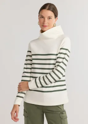 Greenpoint Turtleneck in Terry Fleece (Cream/Army Green Placed Stripe)