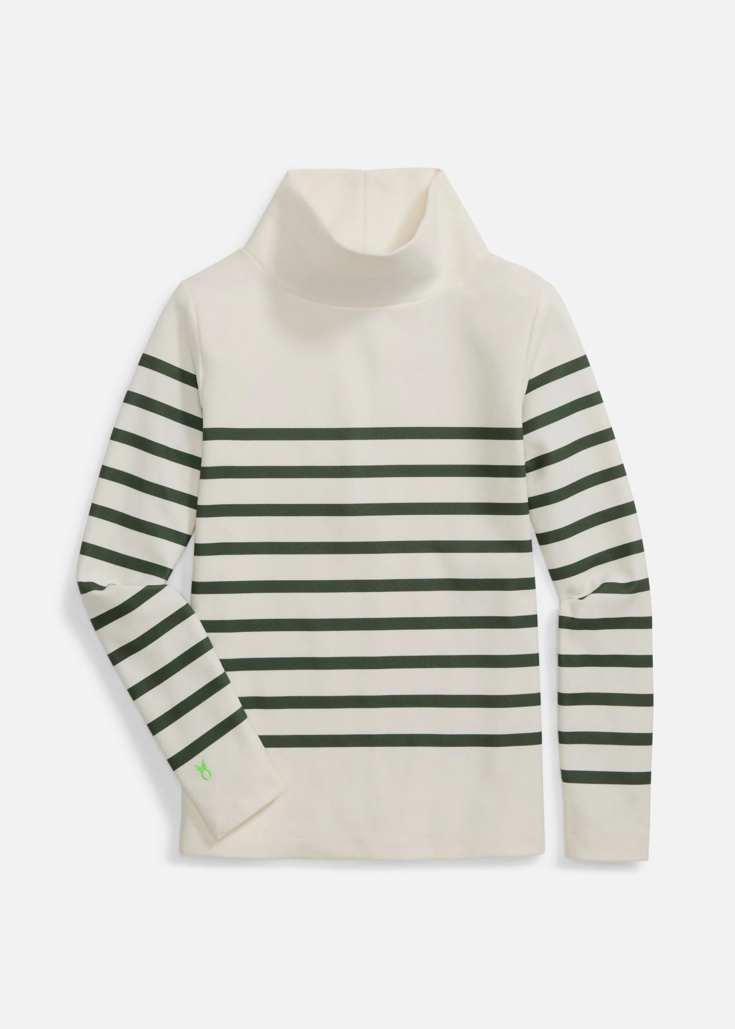 Greenpoint Turtleneck in Terry Fleece (Cream/Army Green Placed Stripe)