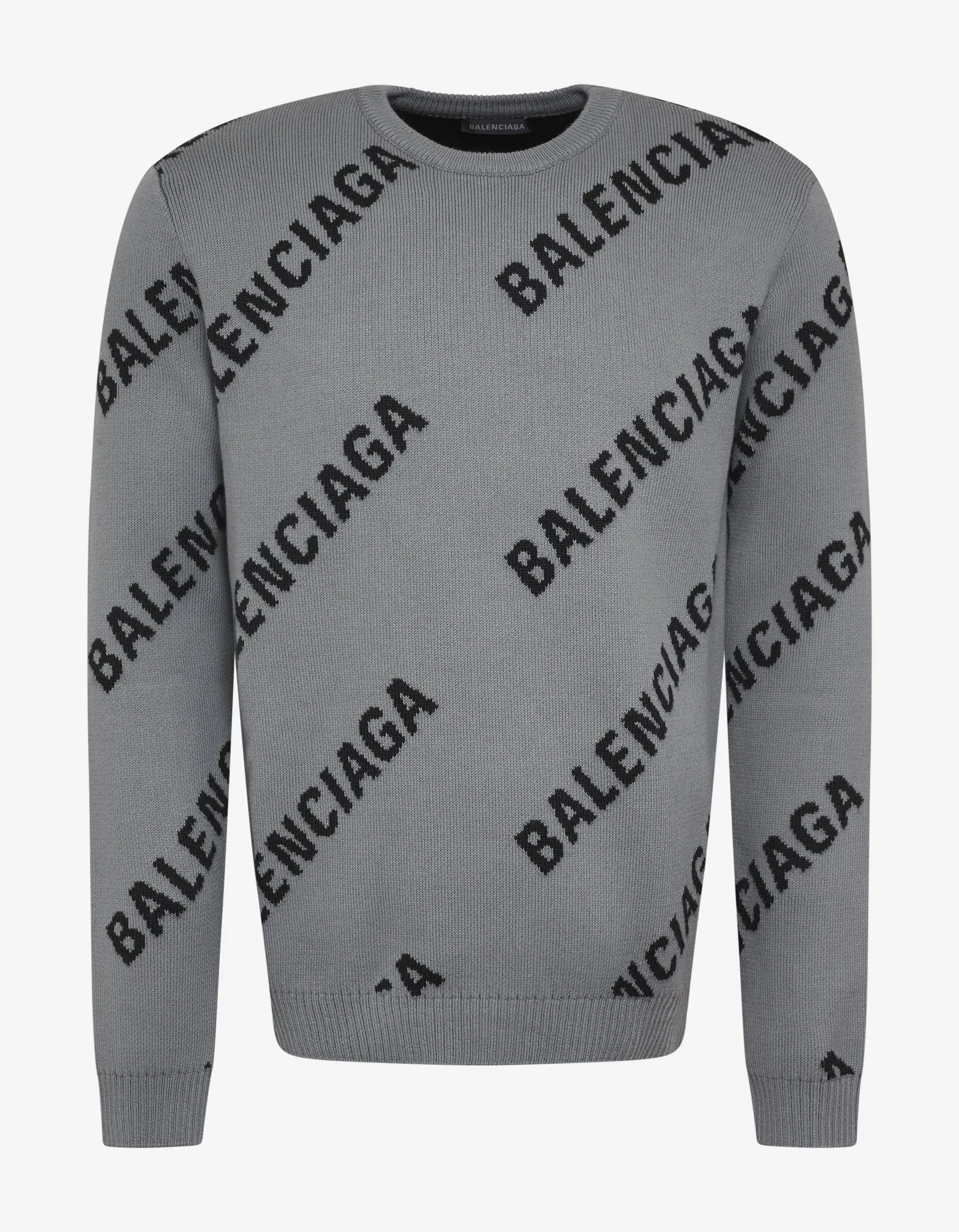 Grey Logo Jacquard Crew Neck Sweater